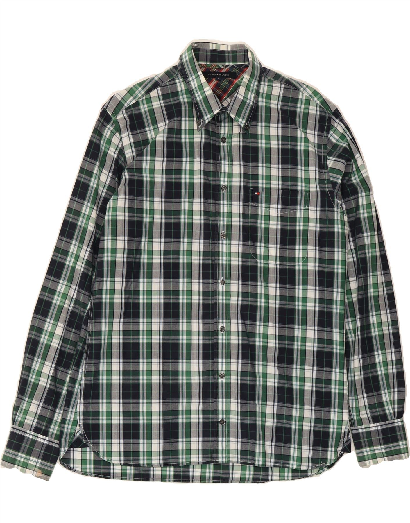TOMMY HILFIGER Mens Shirt Medium Green Check Cotton Vintage Tommy Hilfiger and Second-Hand Tommy Hilfiger from Messina Hembry