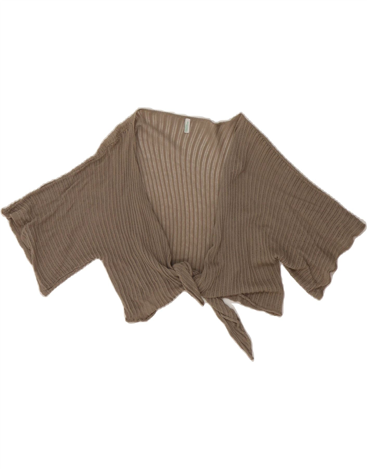 BENETTON Womens Front Tie Short Sleeve Cardigan Top UK 12 Medium Grey Vintage Benetton and Second-Hand Benetton from Messina Hembry