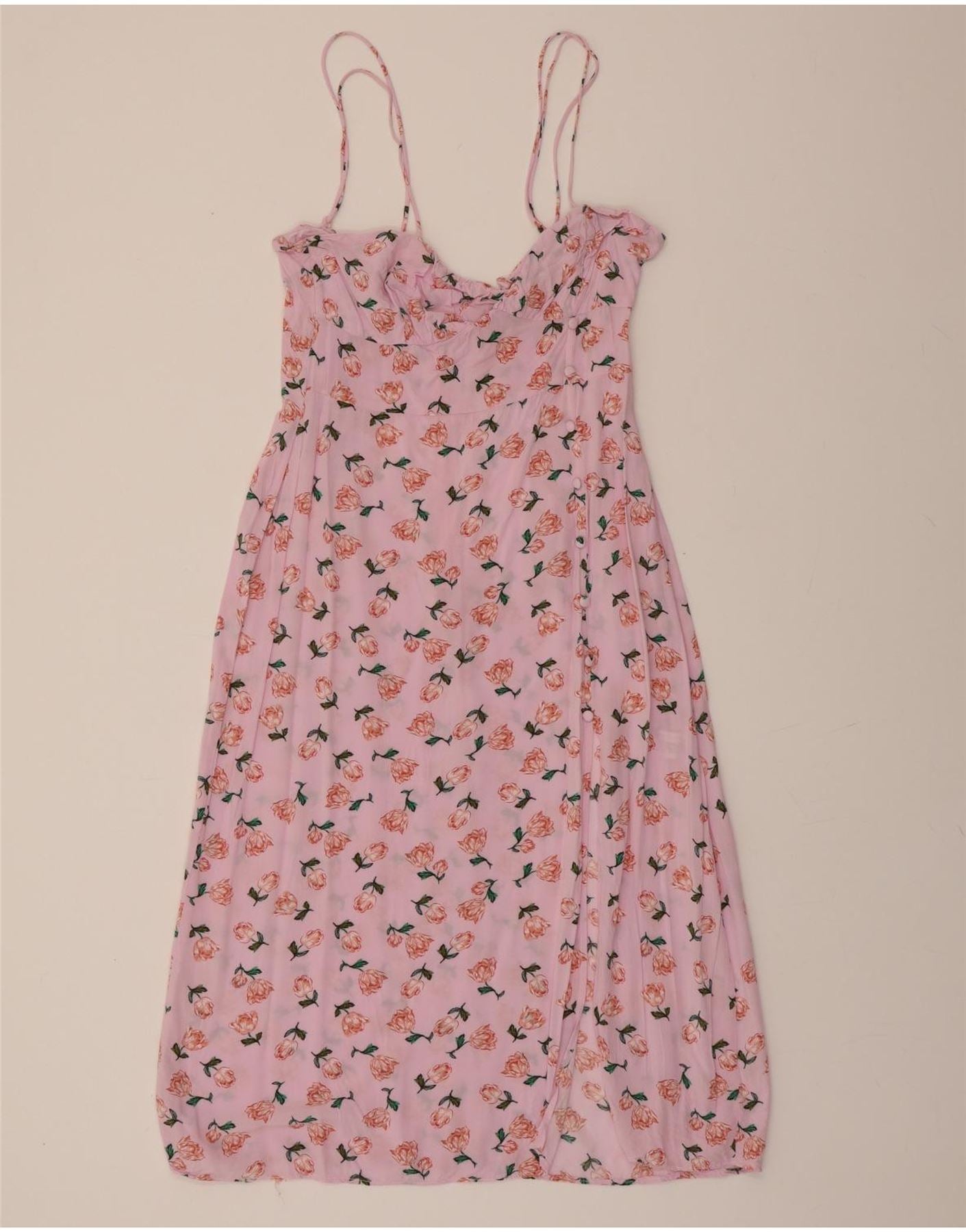ZARA Womens Slip Dress UK 14 Large Pink Floral Vintage Zara and Second-Hand Zara from Messina Hembry