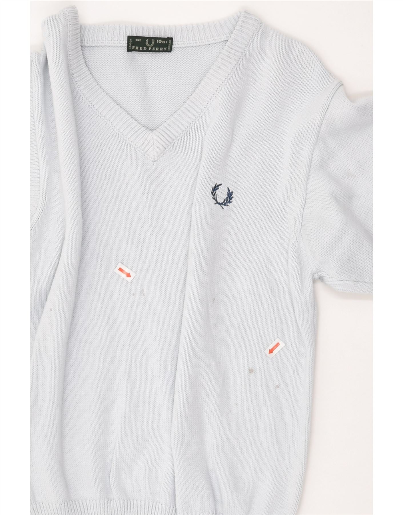 FRED PERRY Boys V-Neck Jumper Sweater 9-10 Years Grey Cotton | Vintage Fred Perry | Thrift | Second-Hand Fred Perry | Used Clothing | Messina Hembry