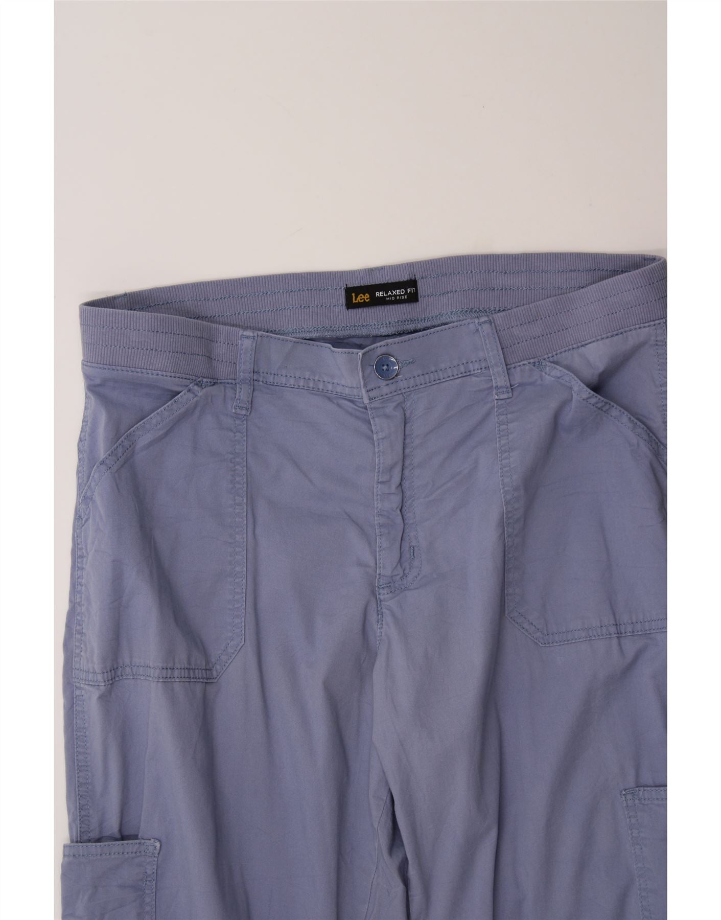 LEE Womens Mid Rise Relaxed Fit Capri Cargo Trousers US 14 XL W34 L20 Blue Vintage Lee and Second-Hand Lee from Messina Hembry