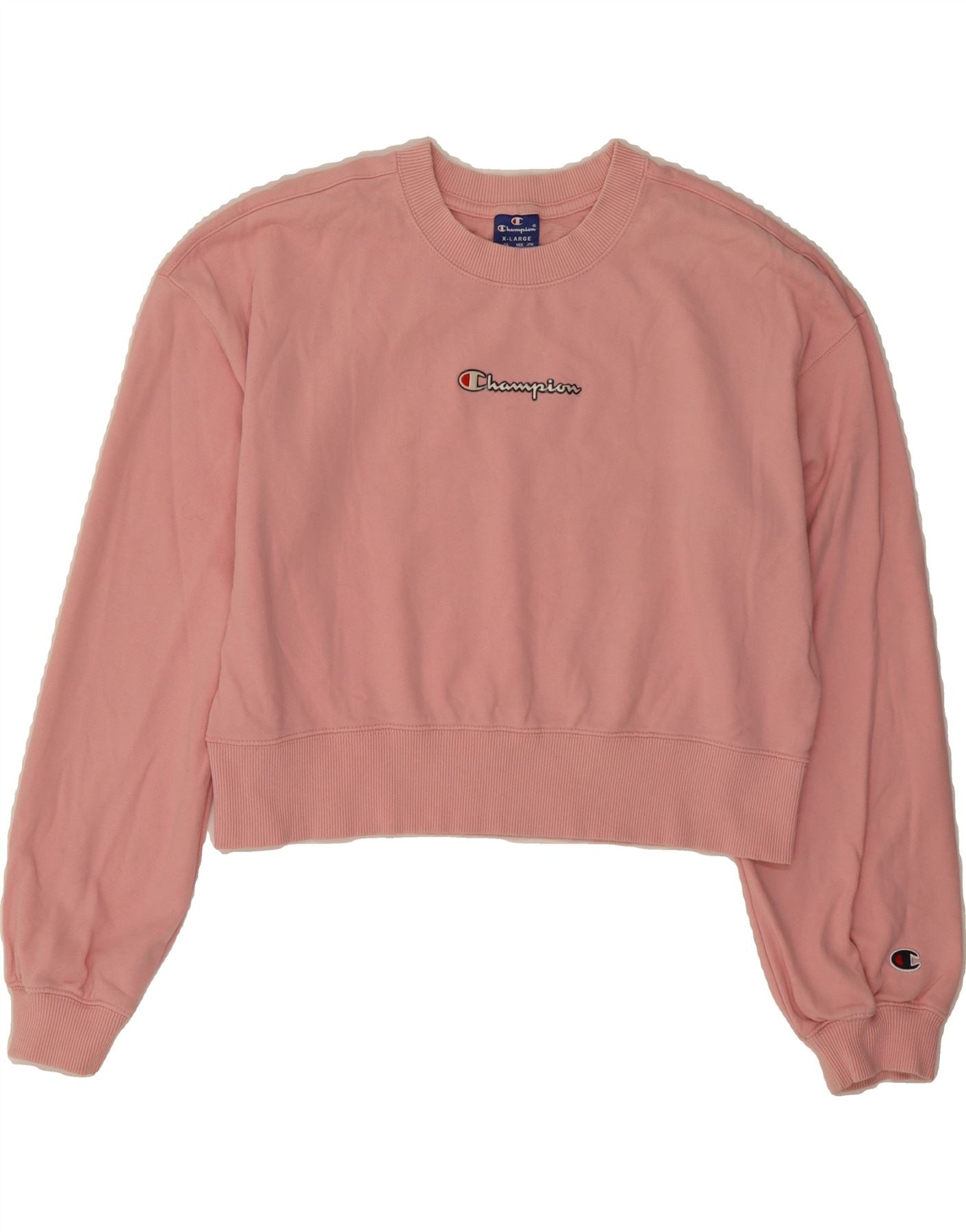 CHAMPION Womens Crop Graphic Sweatshirt Jumper UK 18 XL Pink Cotton Vintage Champion and Second-Hand Champion from Messina Hembry