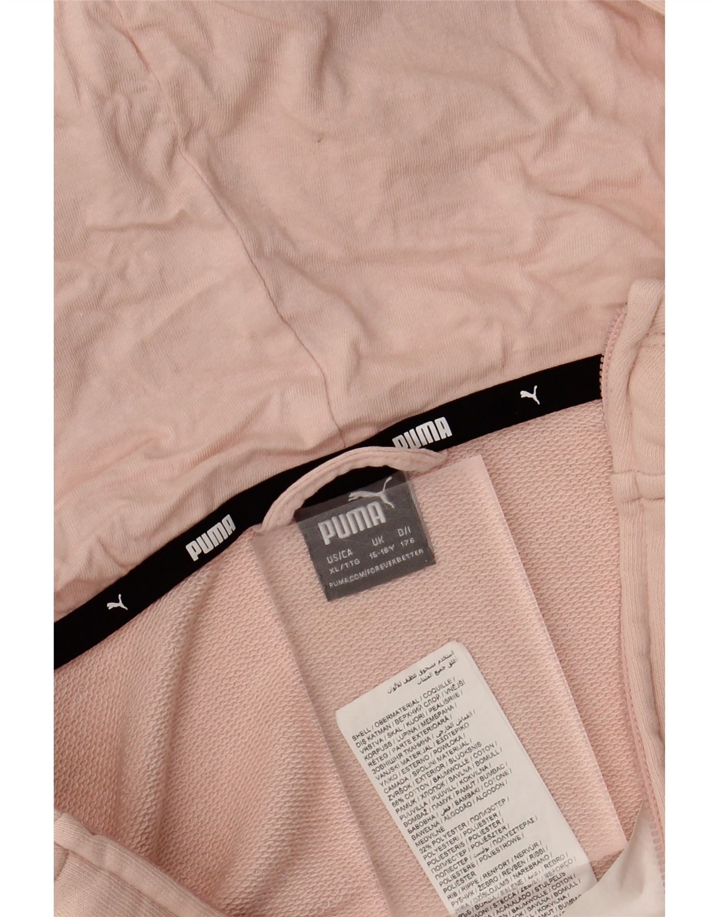 PUMA Girls Graphic Zip Hoodie Sweater 15-16 Years Pink Cotton Vintage Puma and Second-Hand Puma from Messina Hembry