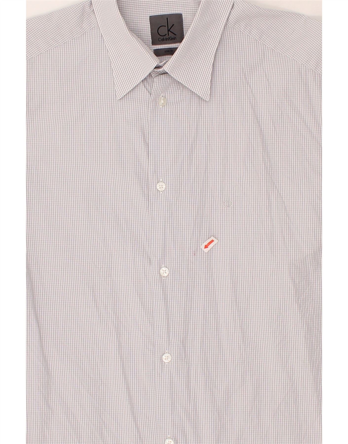 CALVIN KLEIN Mens Slim Fit Shirt Large Grey Check Vintage Calvin Klein and Second-Hand Calvin Klein from Messina Hembry