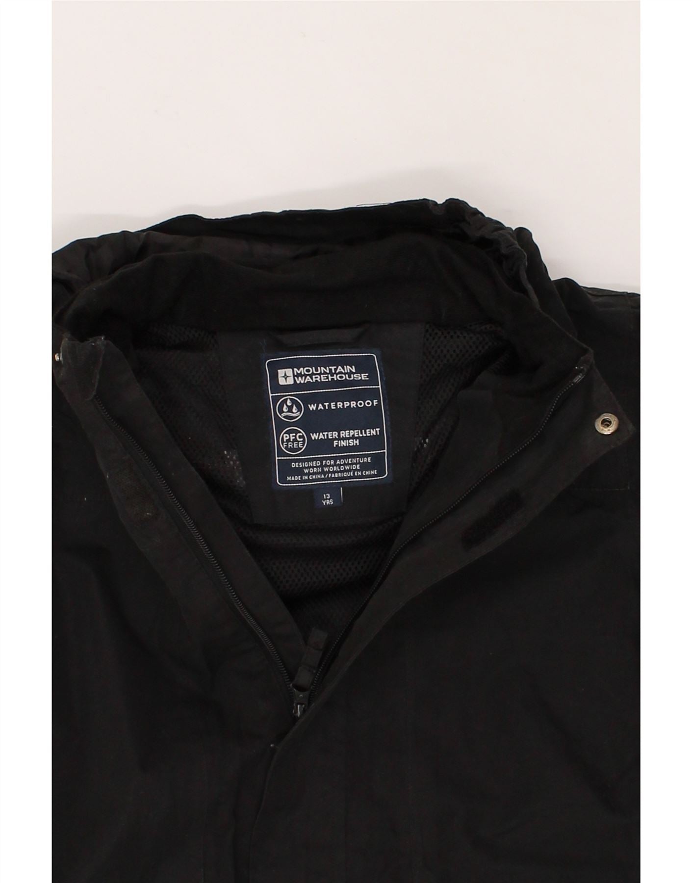 MOUNTAIN WAREHOUSE Boys Hooded Rain Jacket 12-13 Years Black Polyester Vintage Mountain Warehouse and Second-Hand Mountain Warehouse from Messina Hembry