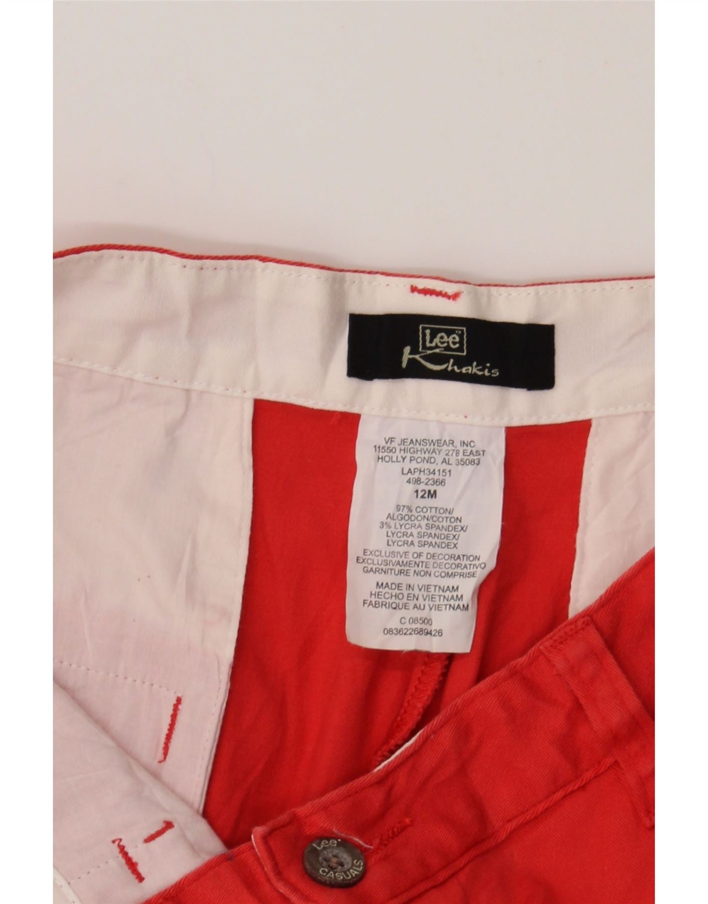 LEE Womens Straight Capri Trousers US 12 Large W30 L20 Red Cotton Vintage Lee and Second-Hand Lee from Messina Hembry