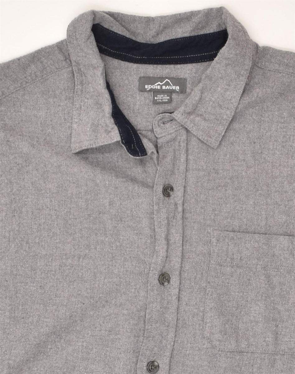 EDDIE BAUER Mens Flannel Shirt 2XL Grey Cotton | Vintage & Second