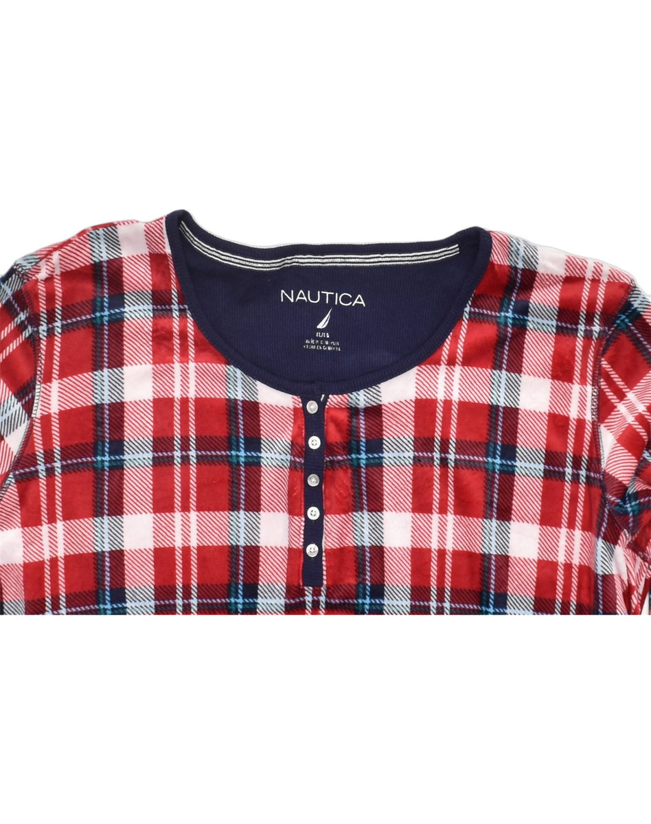 NAUTICA Womens Oversized Henley Top Long Sleeve UK 18 XL Red Check