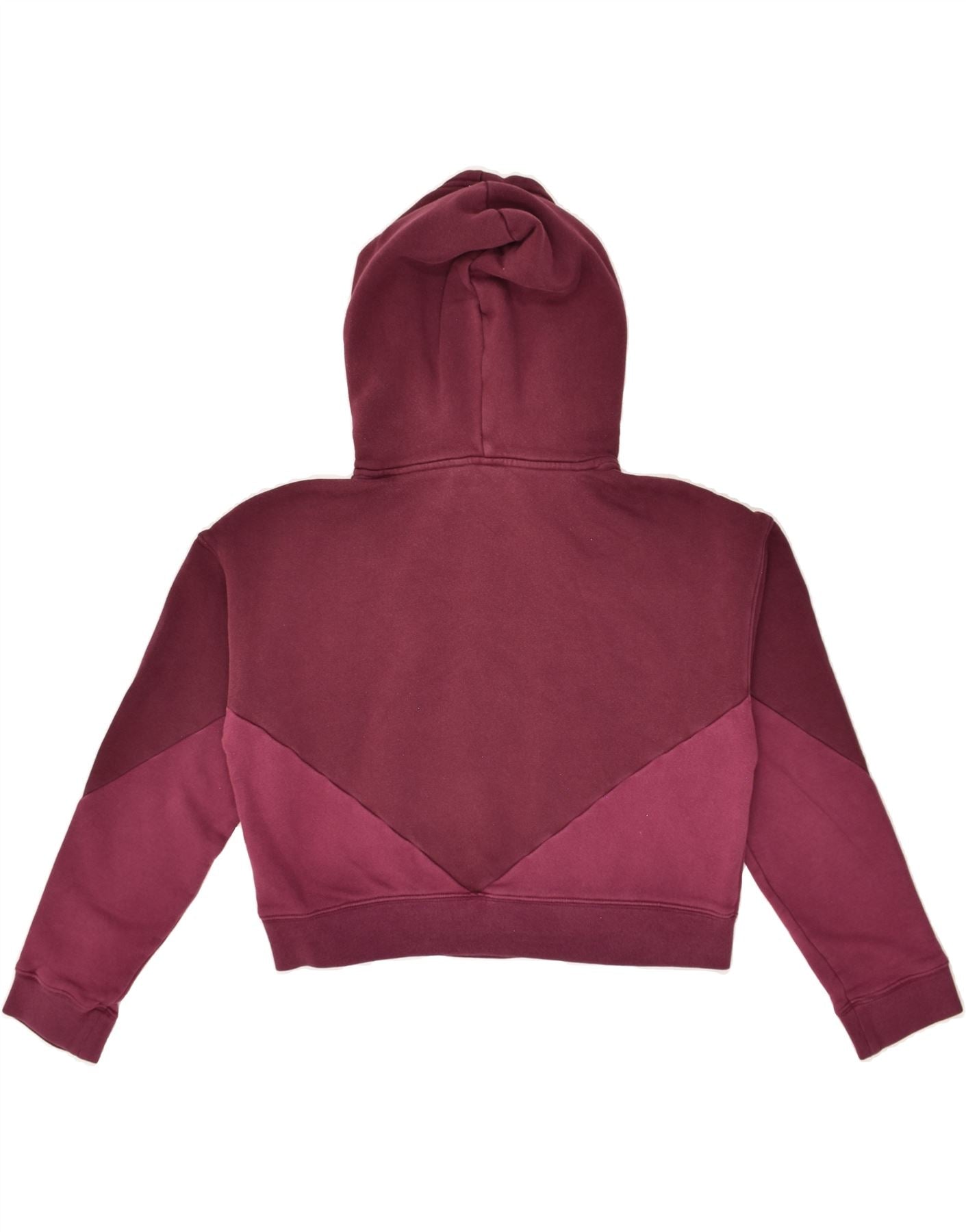ADIDAS Womens Graphic Crop Hoodie Jumper UK 6 XS Burgundy Colourblock | Vintage Adidas | Thrift | Second-Hand Adidas | Used Clothing | Messina Hembry