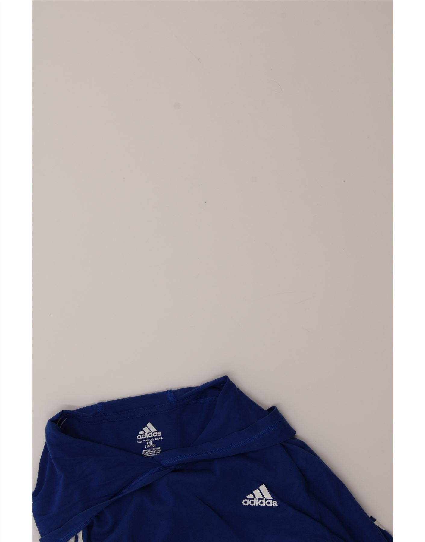 ADIDAS Boys Hooded Graphic Top Long Sleeve 14-15 Years Large Blue Cotton Vintage Adidas and Second-Hand Adidas from Messina Hembry