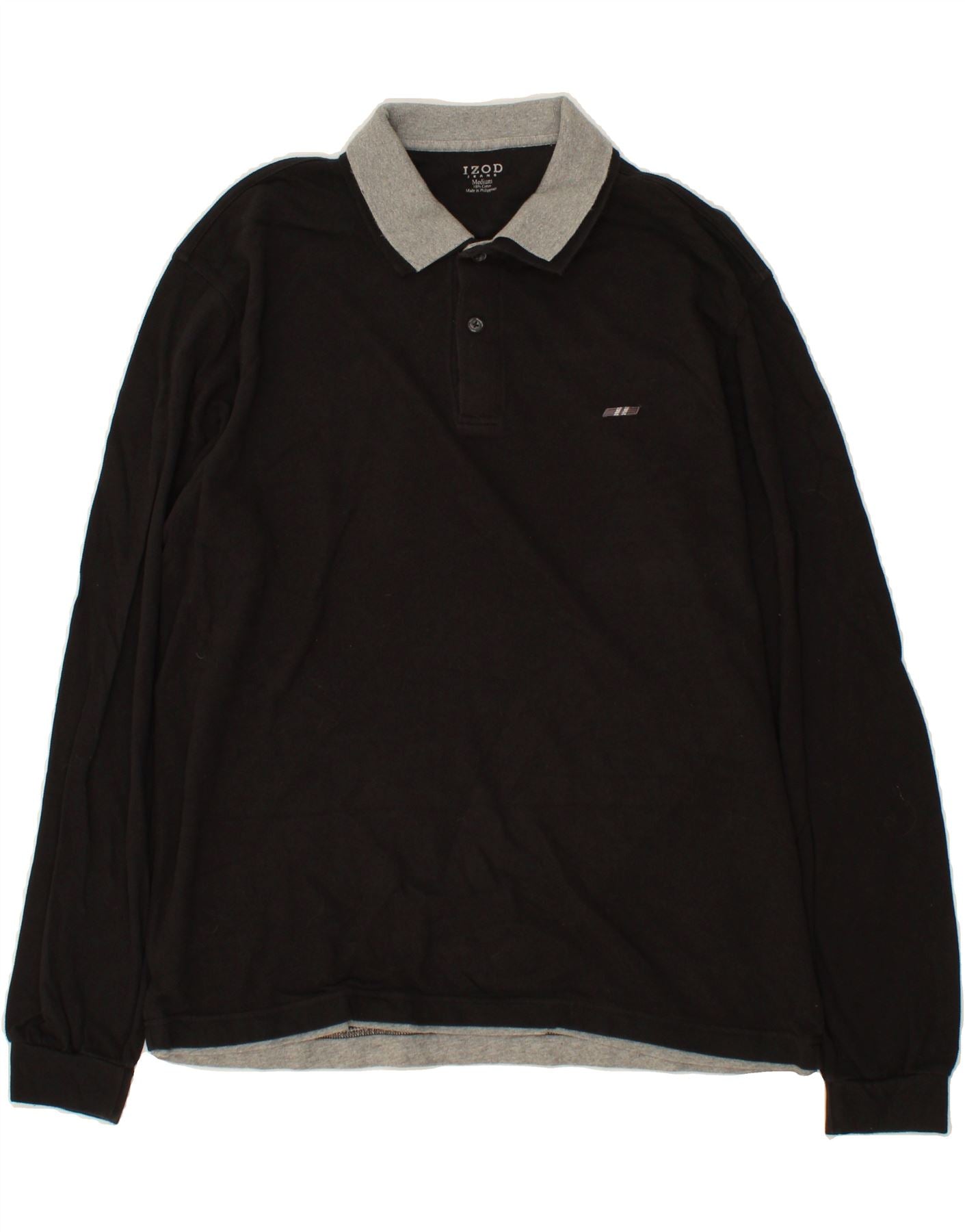 IZOD Mens Long Sleeve Polo Shirt Medium Black Cotton Vintage Izod and Second-Hand Izod from Messina Hembry