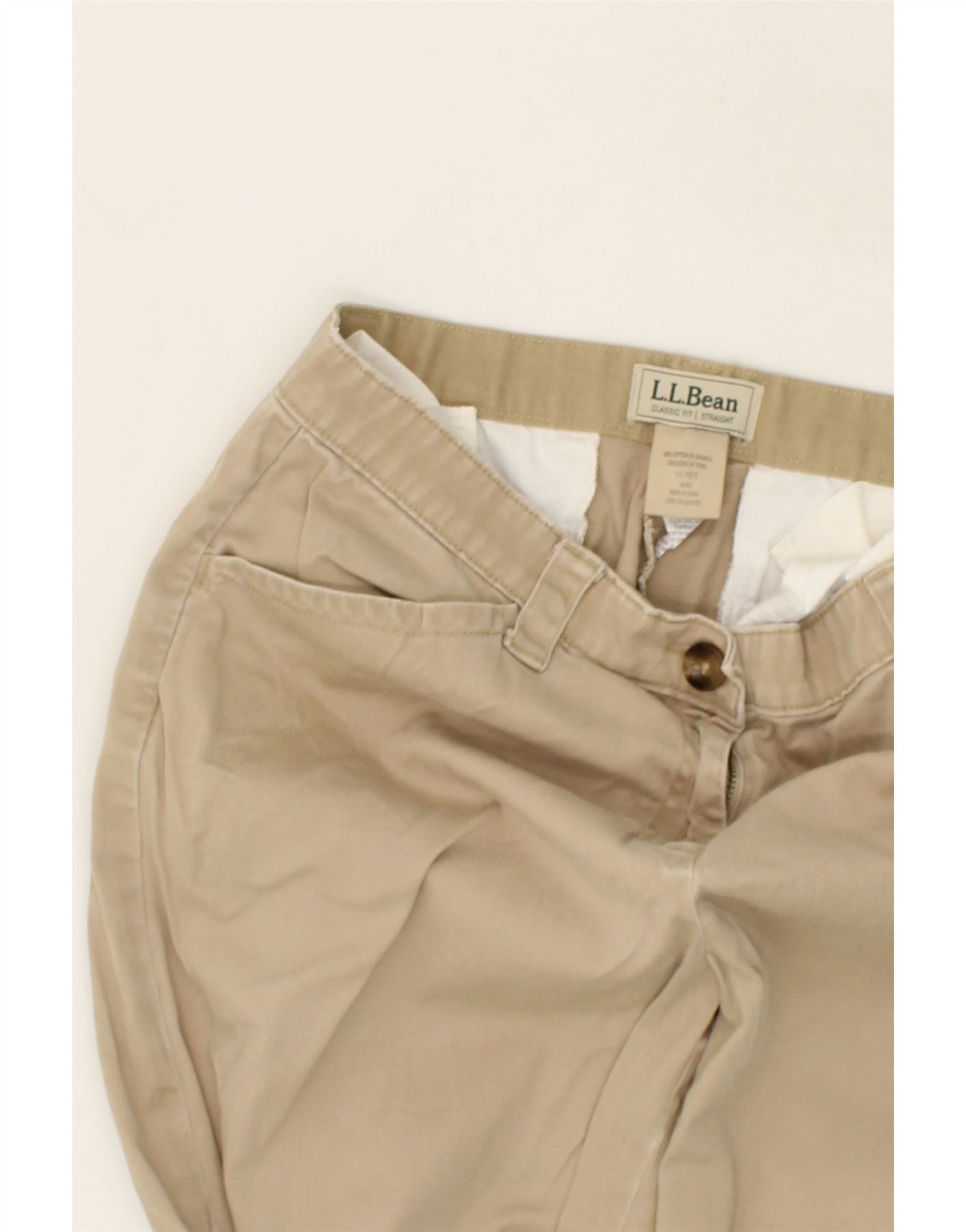 L.L.BEAN Womens Classic Fit Capri Trousers US 14 Large W32 L21  Beige Vintage L.L.Bean and Second-Hand L.L.Bean from Messina Hembry