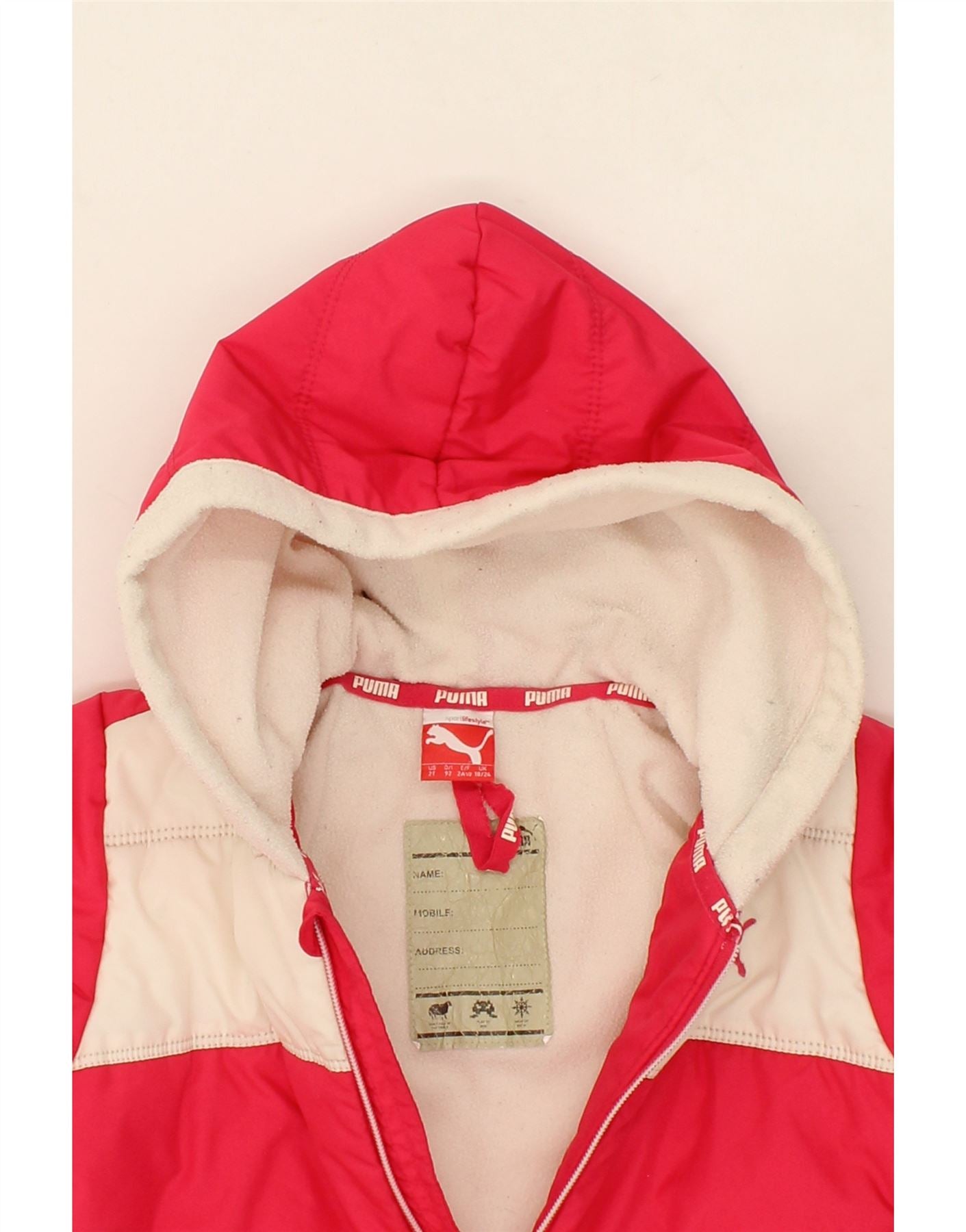 PUMA Baby Girls Hooded Padded Jacket 18-24 Months Red Colourblock Vintage Puma and Second-Hand Puma from Messina Hembry