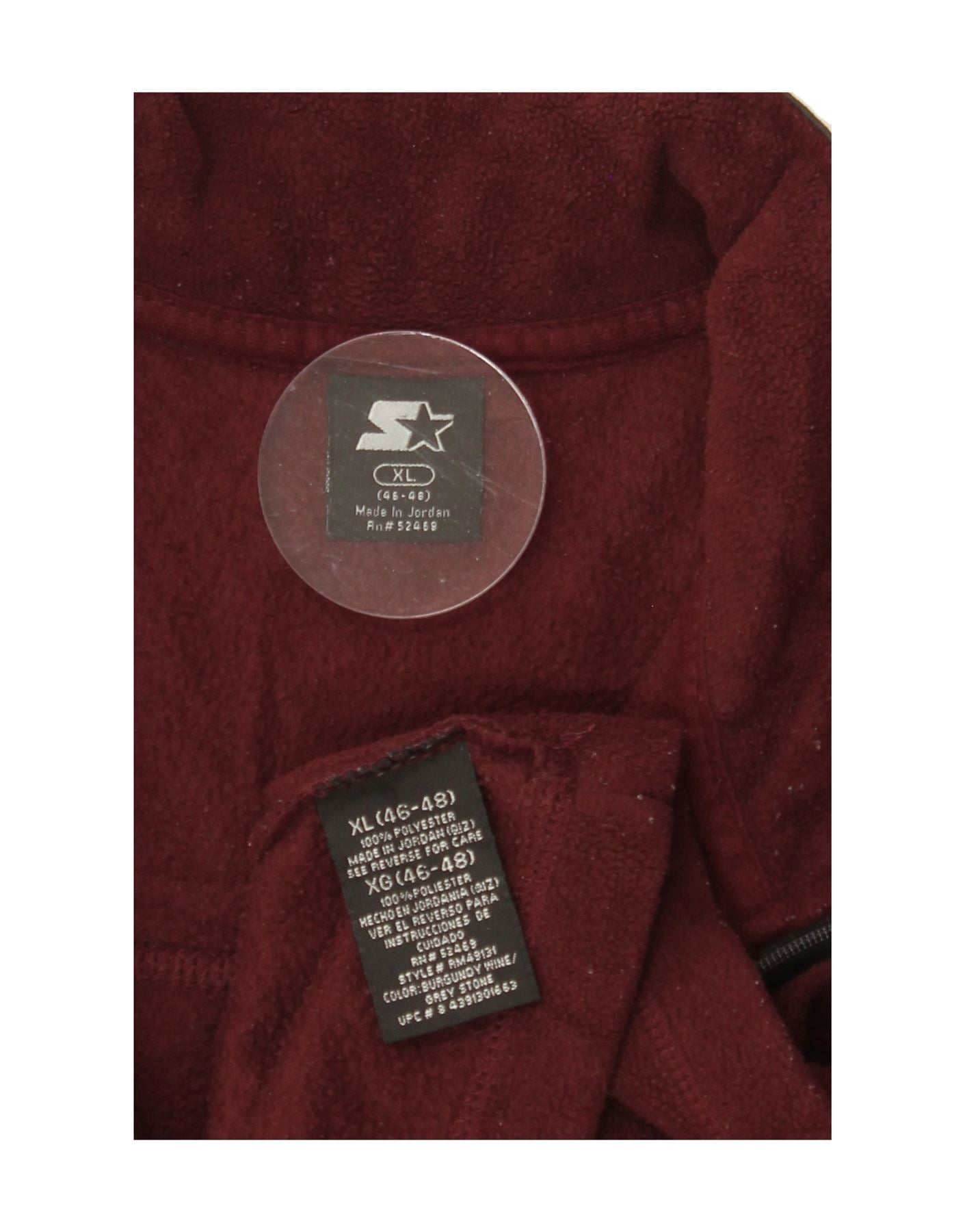 STARTER Mens Zip Neck Fleece Jumper XL Burgundy Colourblock Polyester Vintage Starter and Second-Hand Starter from Messina Hembry