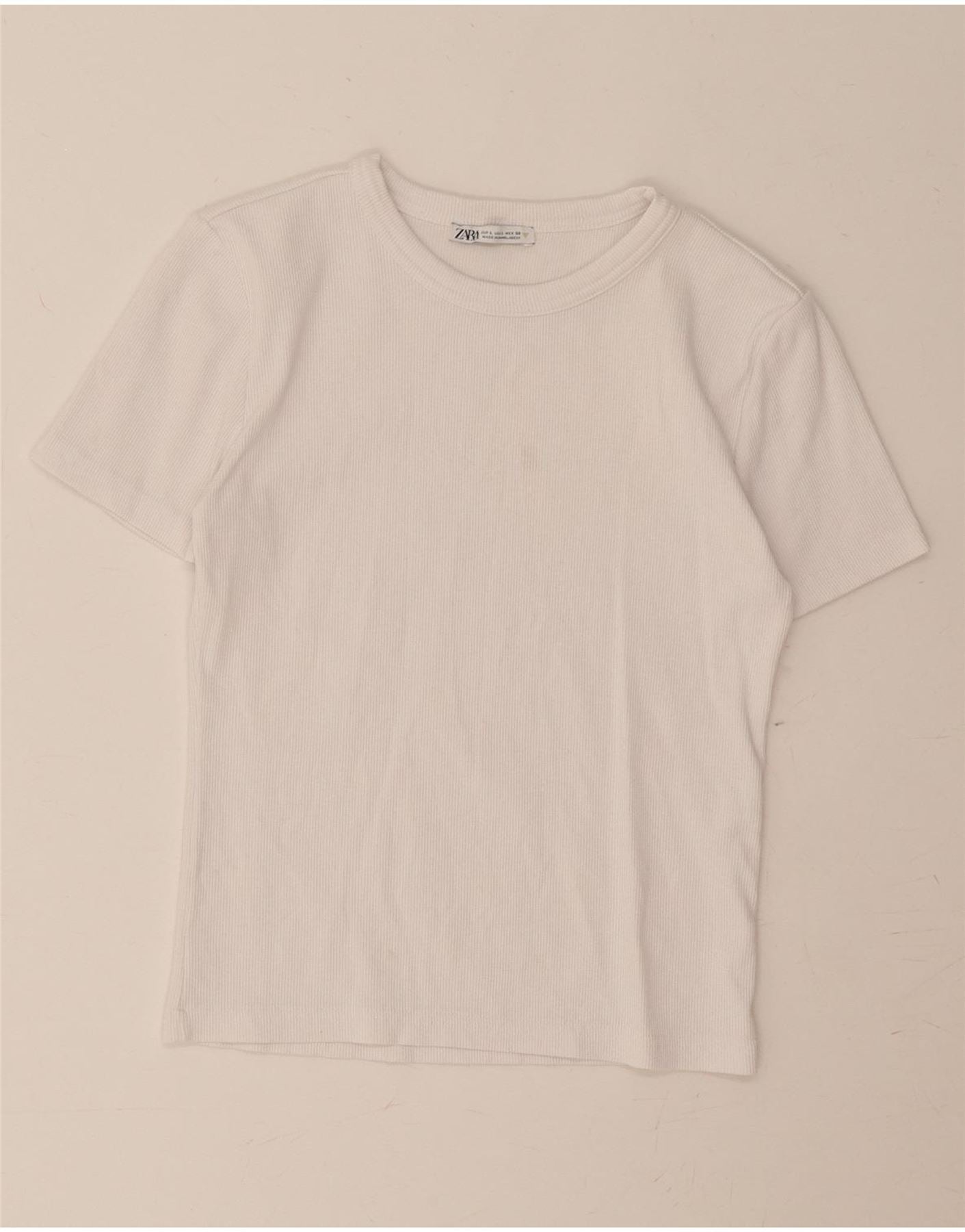 ZARA Womens Crop T-Shirt Top UK 14 Large White Cotton Vintage Zara and Second-Hand Zara from Messina Hembry