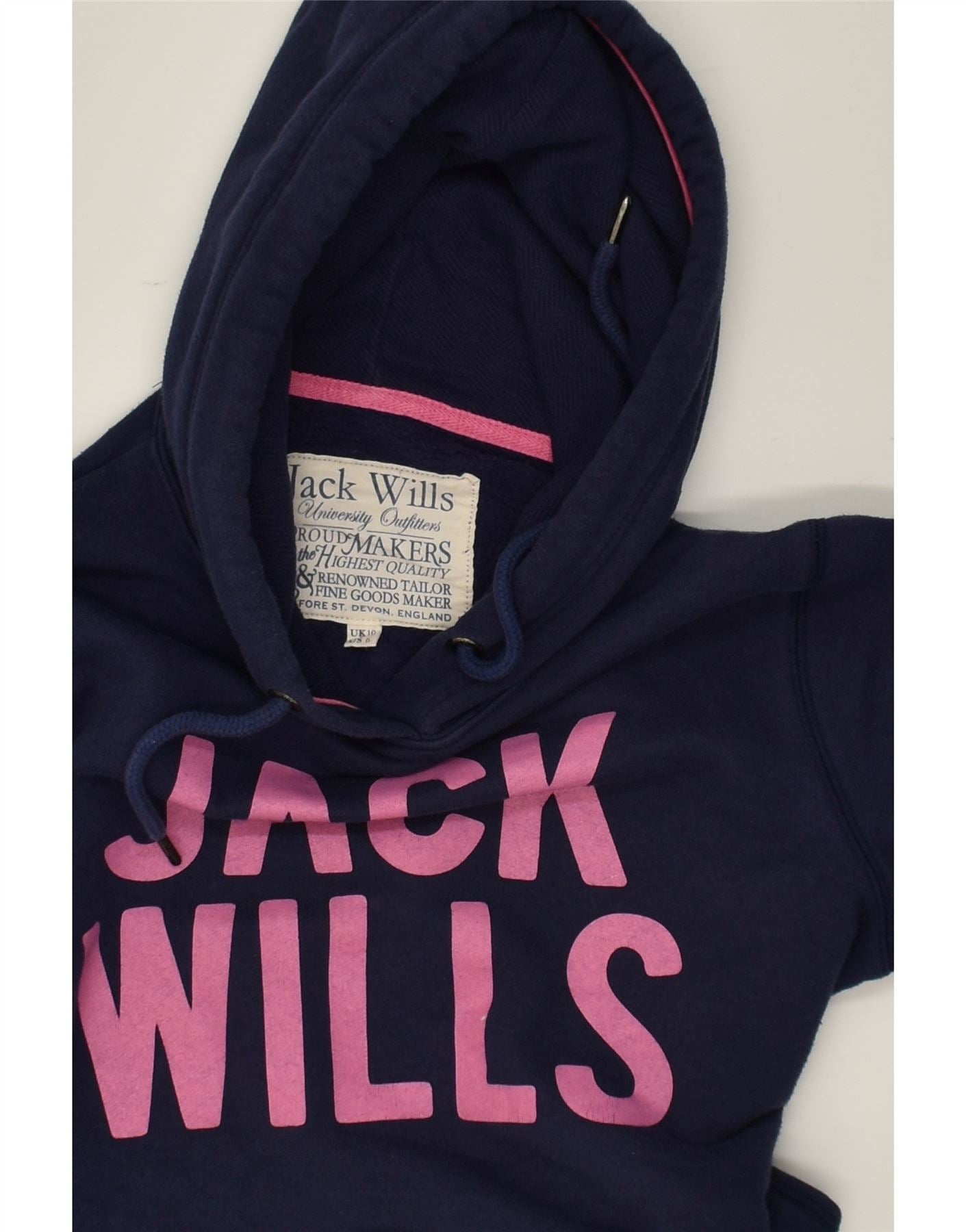 JACK WILLS Womens Graphic Hoodie Jumper UK 10 Small  Navy Blue Cotton | Vintage Jack Wills | Thrift | Second-Hand Jack Wills | Used Clothing | Messina Hembry