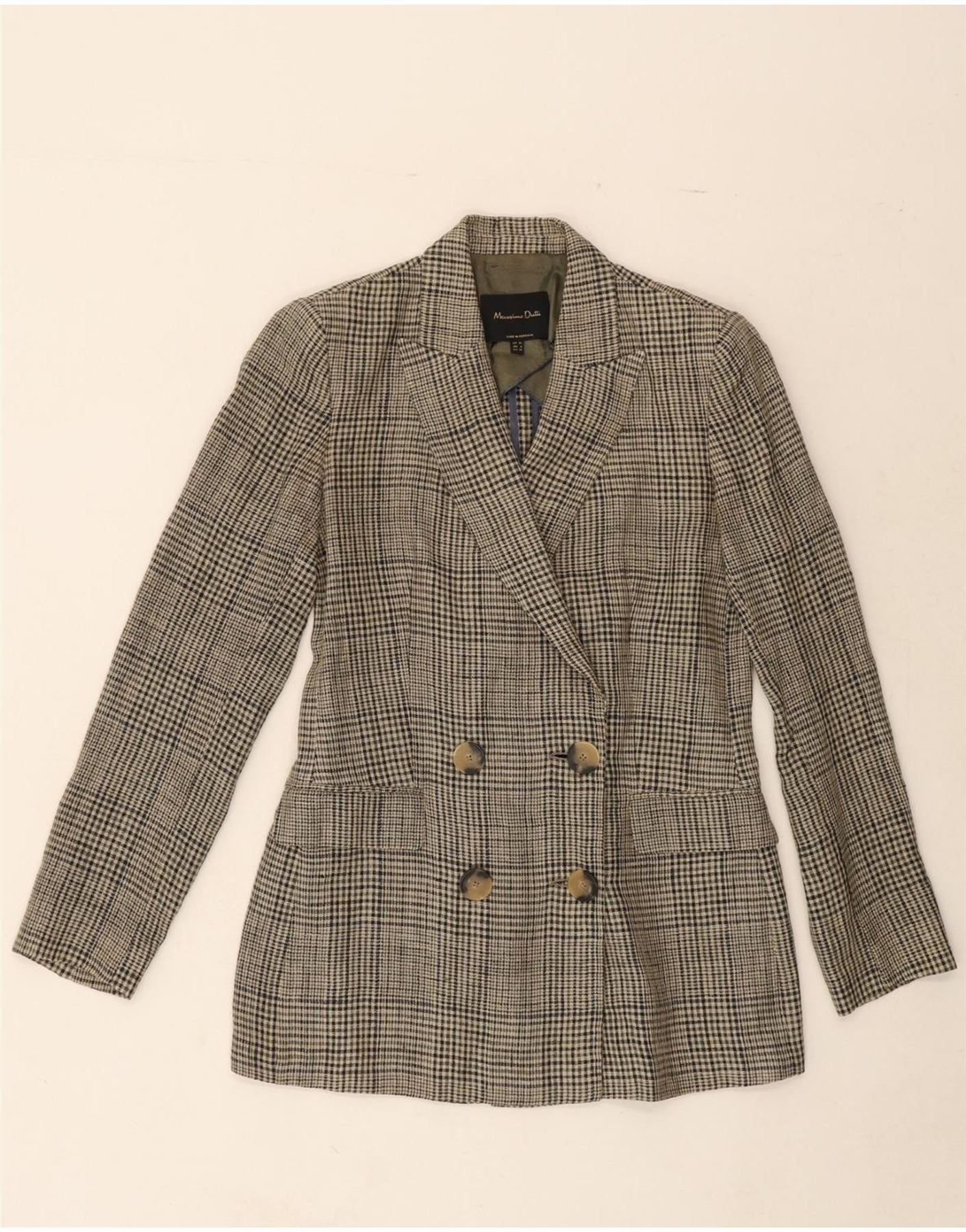 MASSIMO DUTTI Womens Double Breasted Blazer Jacket EU 36 XS Grey Check Vintage Massimo Dutti and Second-Hand Massimo Dutti from Messina Hembry