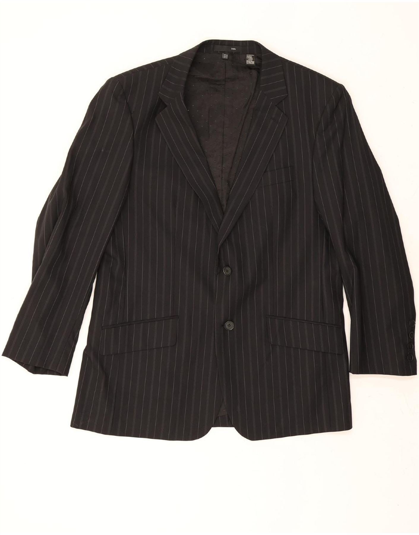 ZARA Mens 2 Button Blazer Jacket EU 54 XL Black Pinstripe Wool Vintage Zara and Second-Hand Zara from Messina Hembry