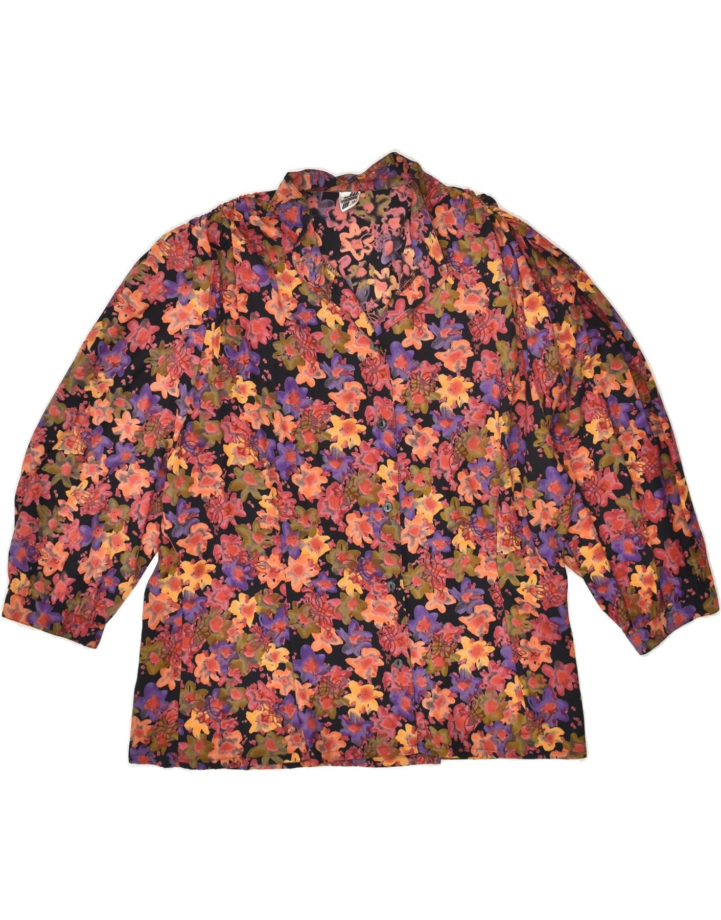 VINTAGE Womens 3/4 Sleeve Shirt Blouse IT 46 Large Red Floral Viscose | Vintage Vintage | Thrift | Second-Hand Vintage | Used Clothing | Messina Hembry