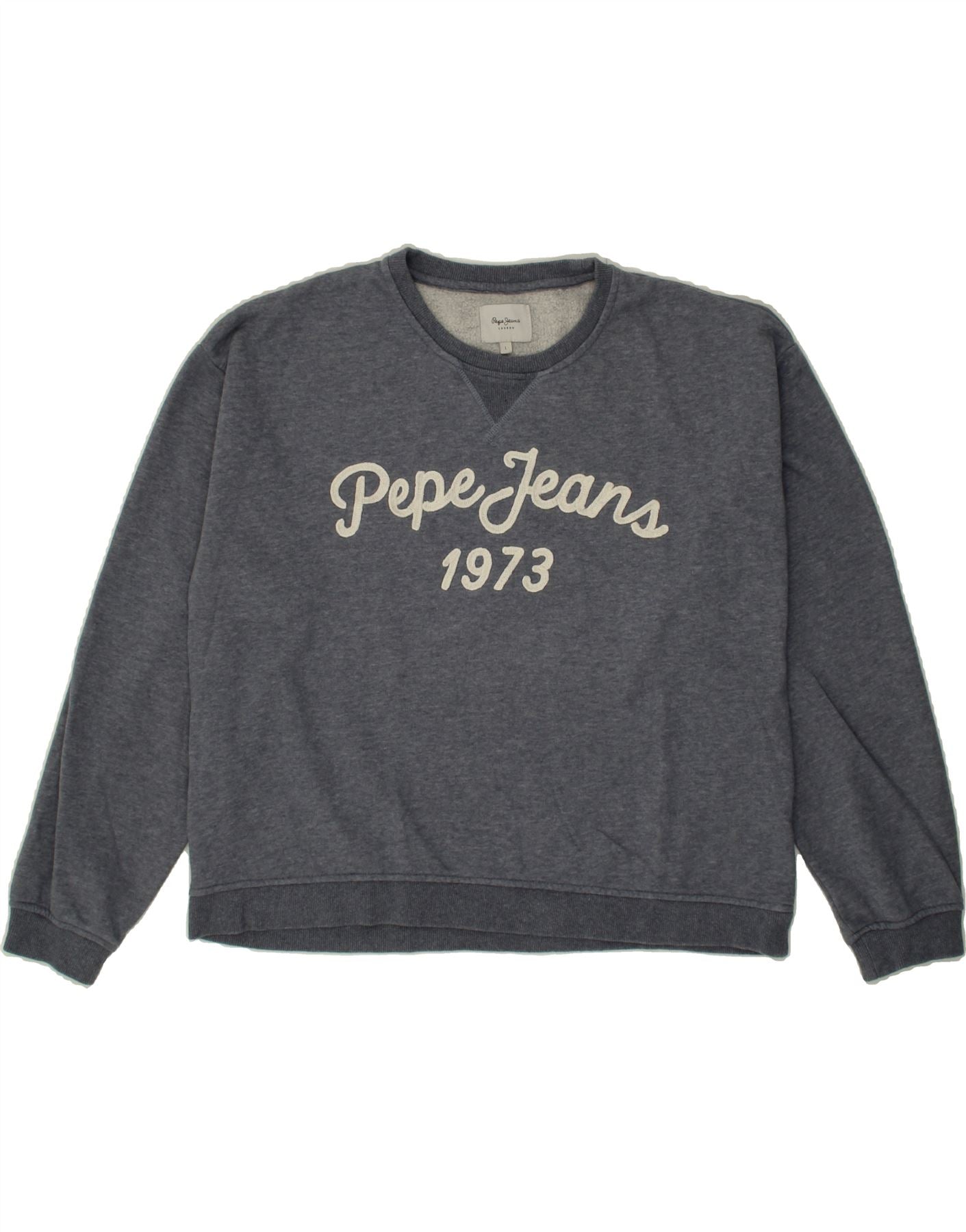PEPE JEANS Womens Graphic Sweatshirt Jumper UK 16 Large Navy Blue Cotton Vintage PEPE Jeans and Second-Hand PEPE Jeans from Messina Hembry