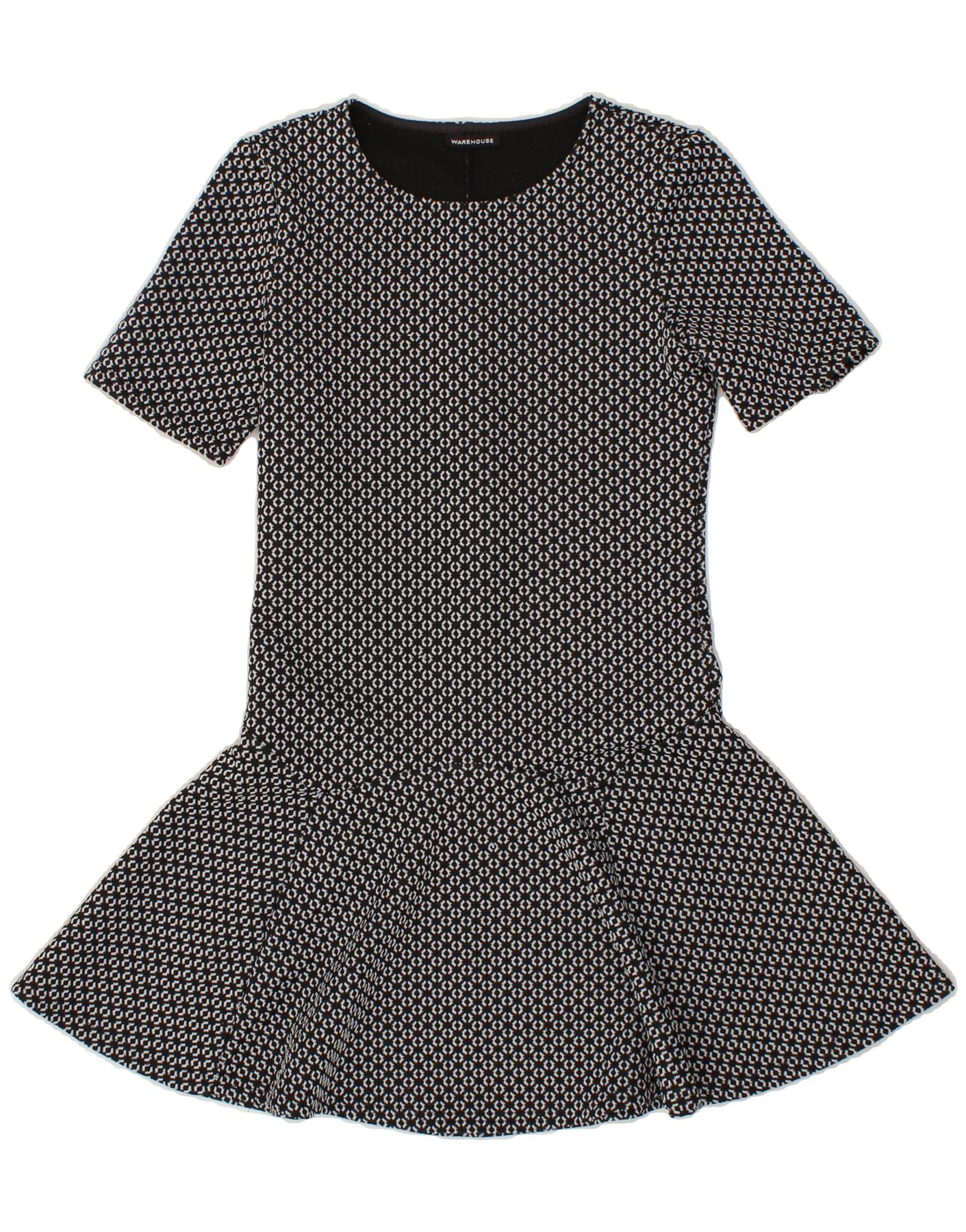 WAREHOUSE Womens Abstract Pattern A-Line Dress UK 8 Small  Black Polyester Vintage Warehouse and Second-Hand Warehouse from Messina Hembry
