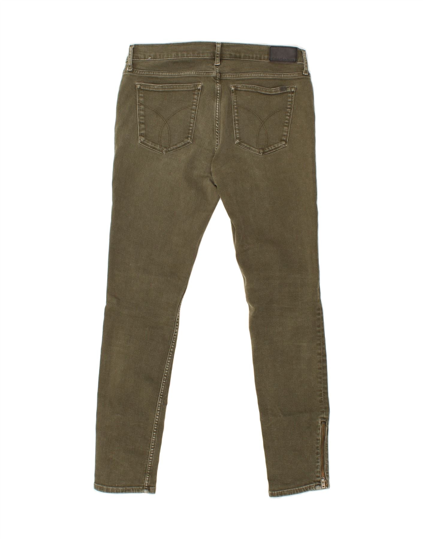 CALVIN KLEIN Womens Mid Rise Skinny Jeans W31 L34 Khaki Cotton Vintage Calvin Klein and Second-Hand Calvin Klein from Messina Hembry