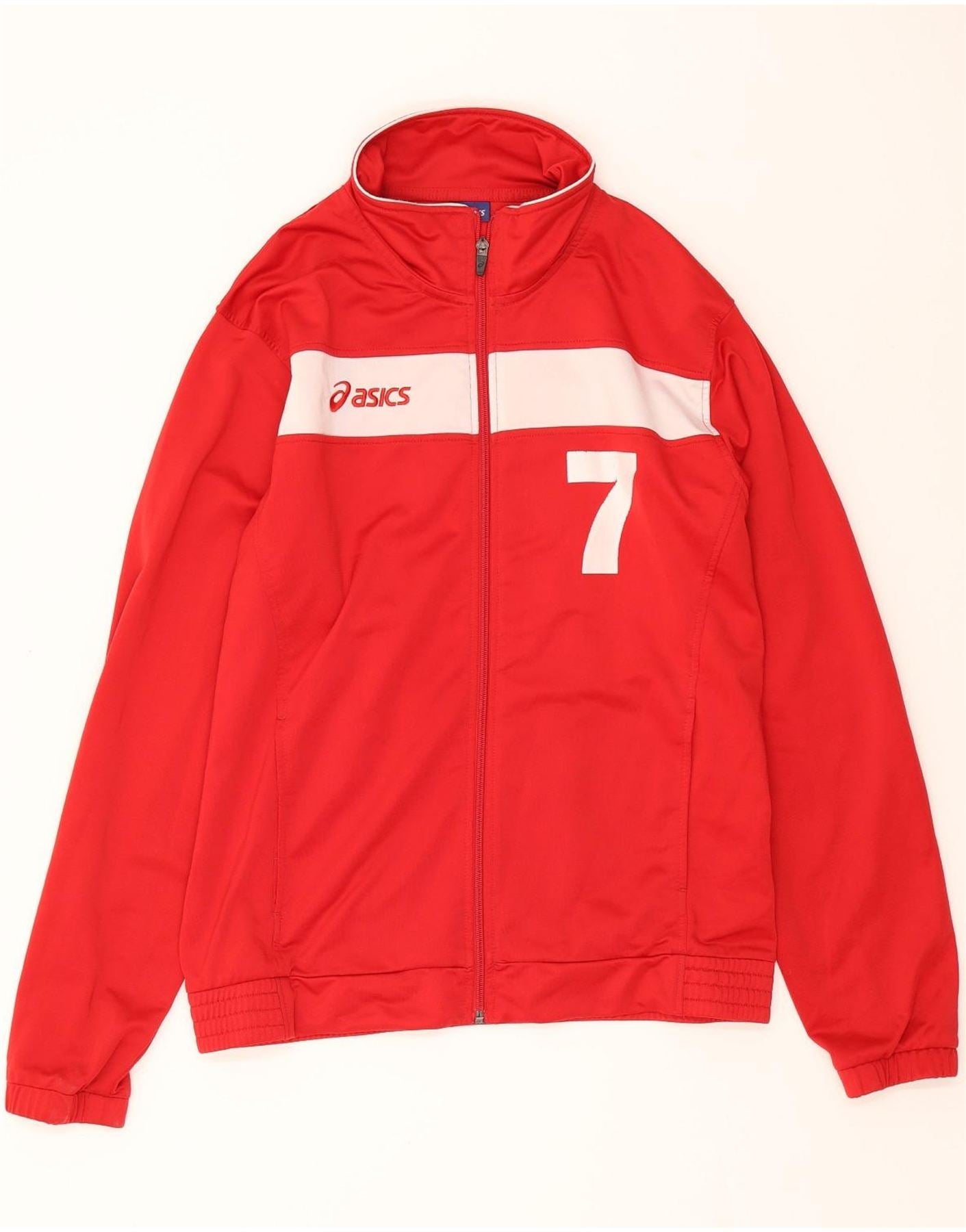 ASICS Mens Graphic Tracksuit Top Jacket Medium Red Polyester Vintage Asics and Second-Hand Asics from Messina Hembry