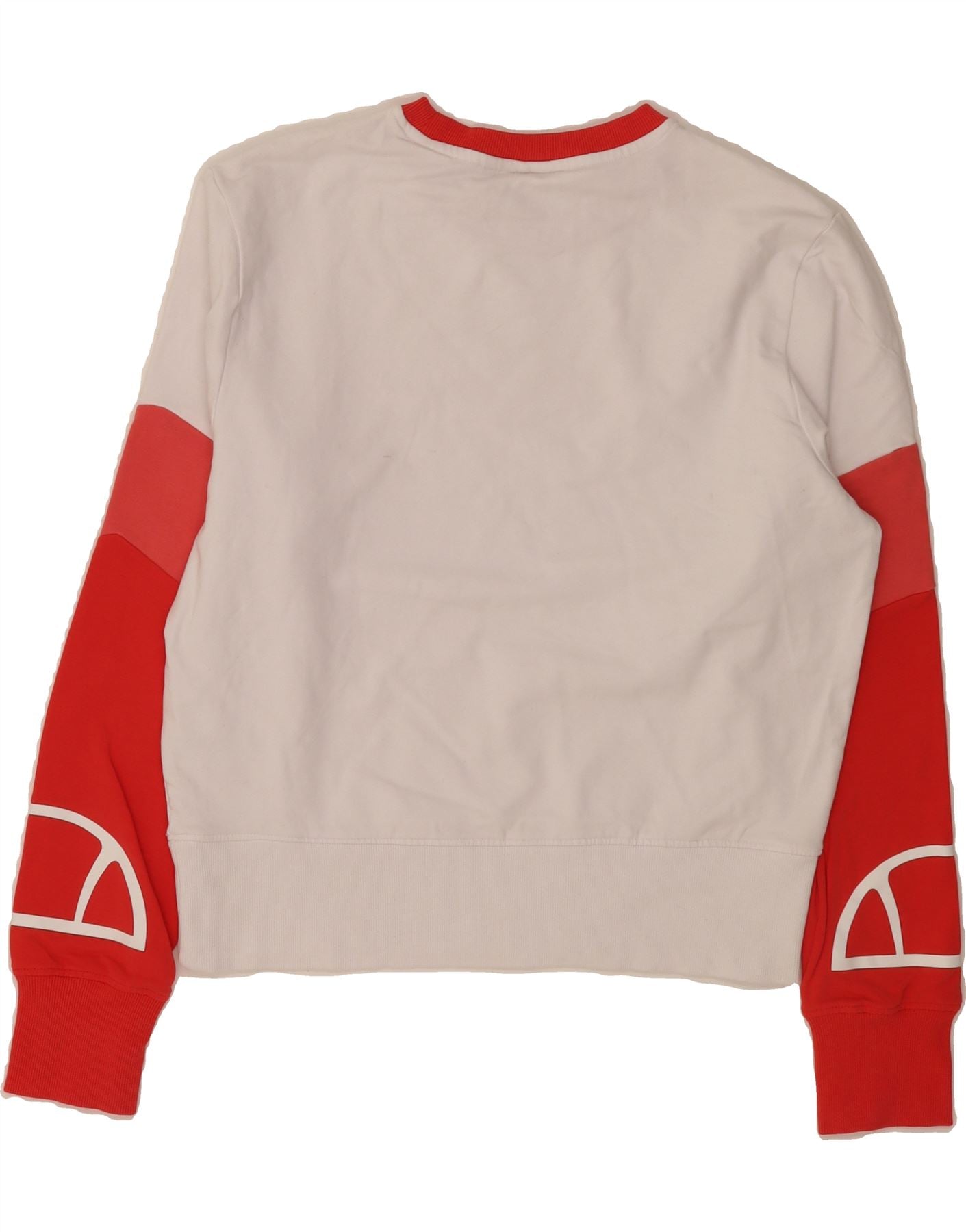 ELLESSE Womens Graphic Sweatshirt Jumper UK 16 Large White Colourblock Vintage Ellesse and Second-Hand Ellesse from Messina Hembry