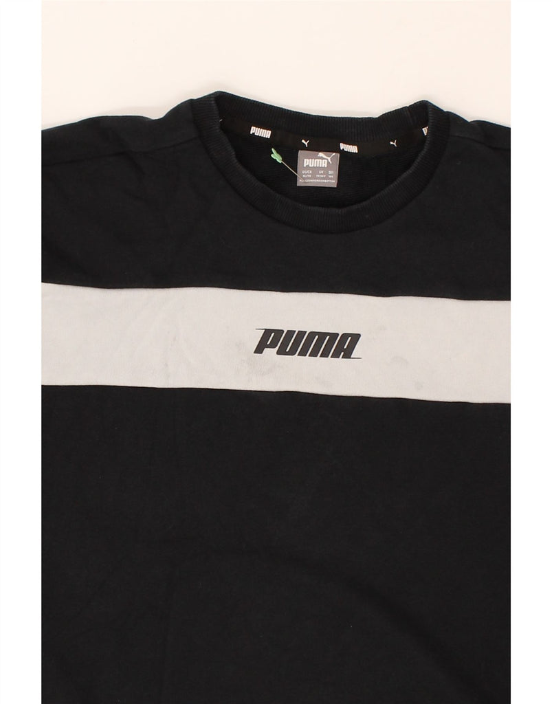 PUMA Boys Sweatshirt Jumper 13-14 Years Black Colourblock Cotton | Vintage Puma | Thrift | Second-Hand Puma | Used Clothing | Messina Hembry 