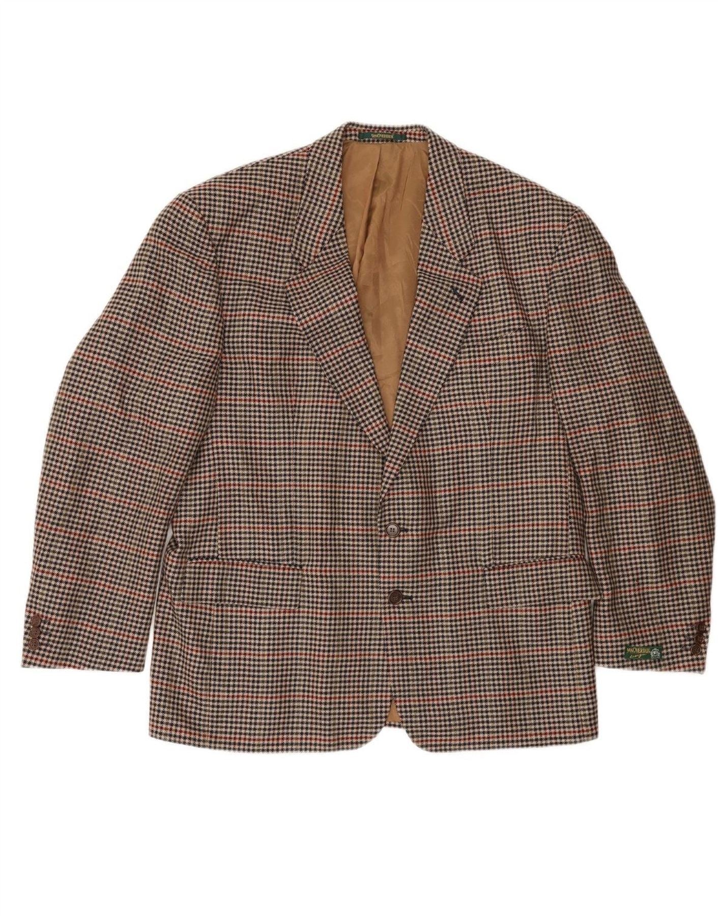 VINTAGE Mens 2 Button Blazer Jacket IT 56 3XL Beige Houndstooth Wool Vintage Vintage and Second-Hand Vintage from Messina Hembry