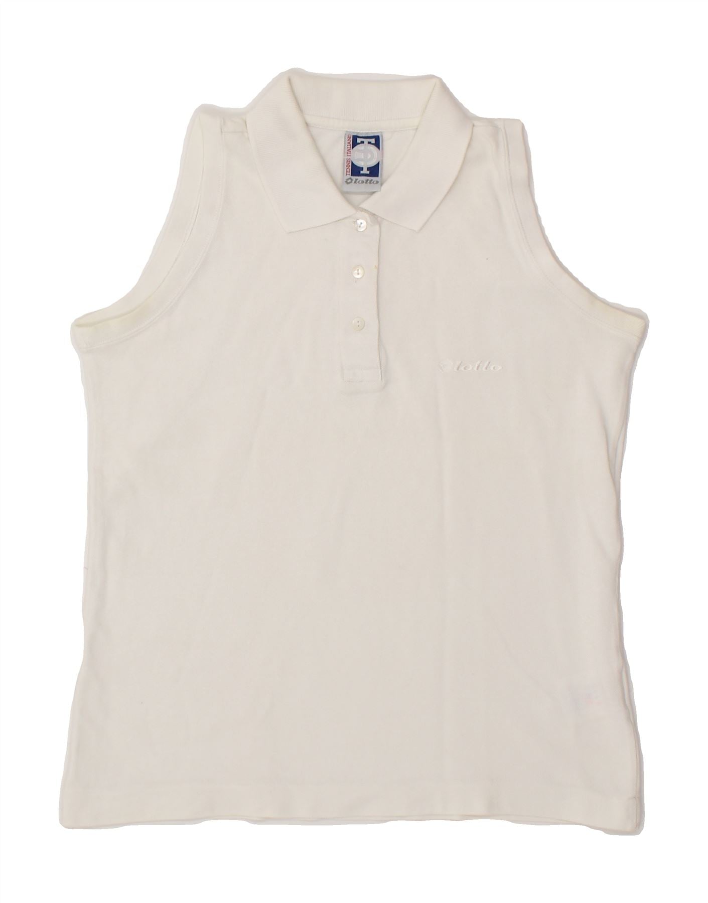 LOTTO Womens Sleeveless Polo Shirt UK 10 Small White Cotton Vintage Lotto and Second-Hand Lotto from Messina Hembry