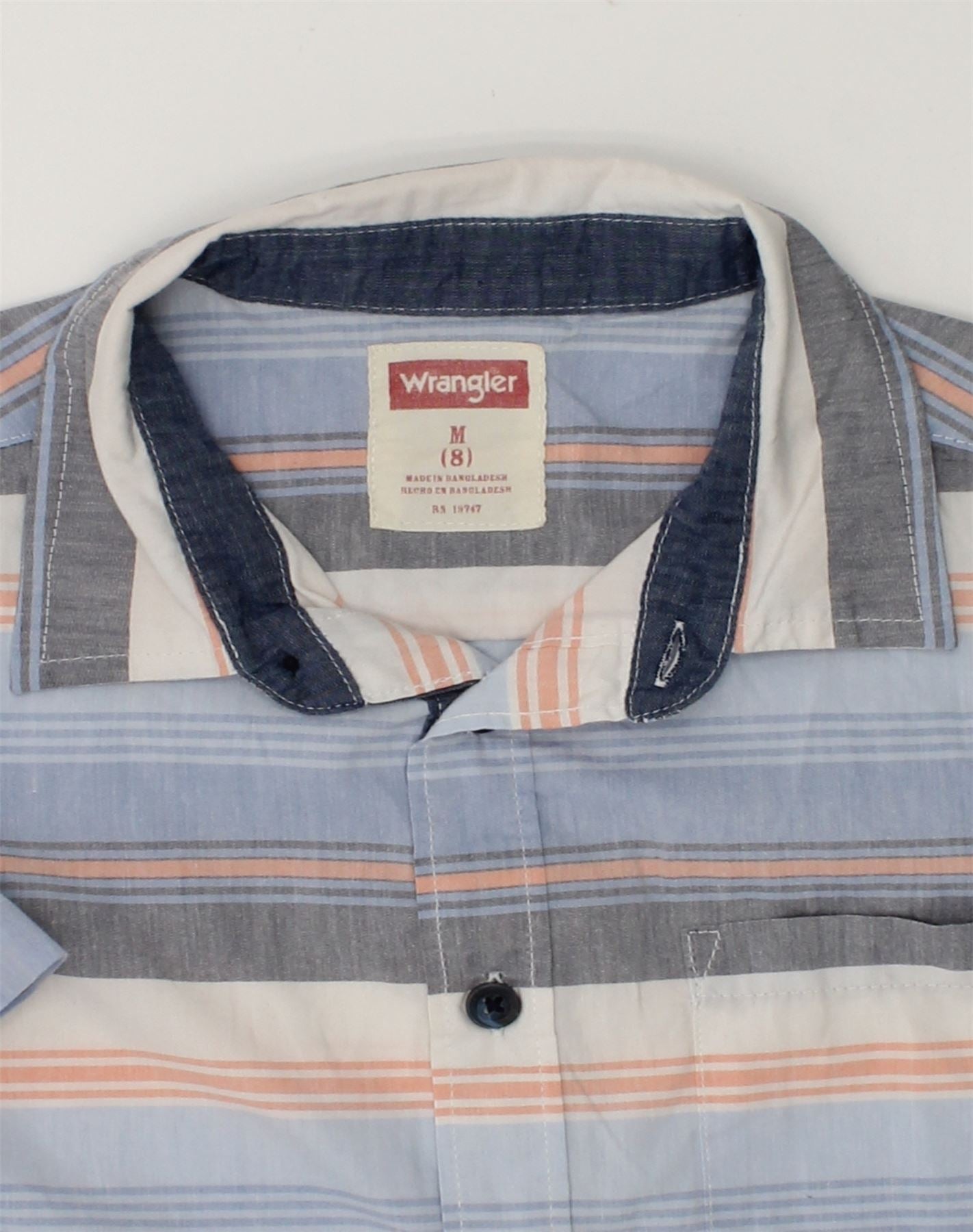 WRANGLER Boys Short Sleeve Shirt 7-8 Years Medium  Blue Striped Cotton | Vintage Wrangler | Thrift | Second-Hand Wrangler | Used Clothing | Messina Hembry