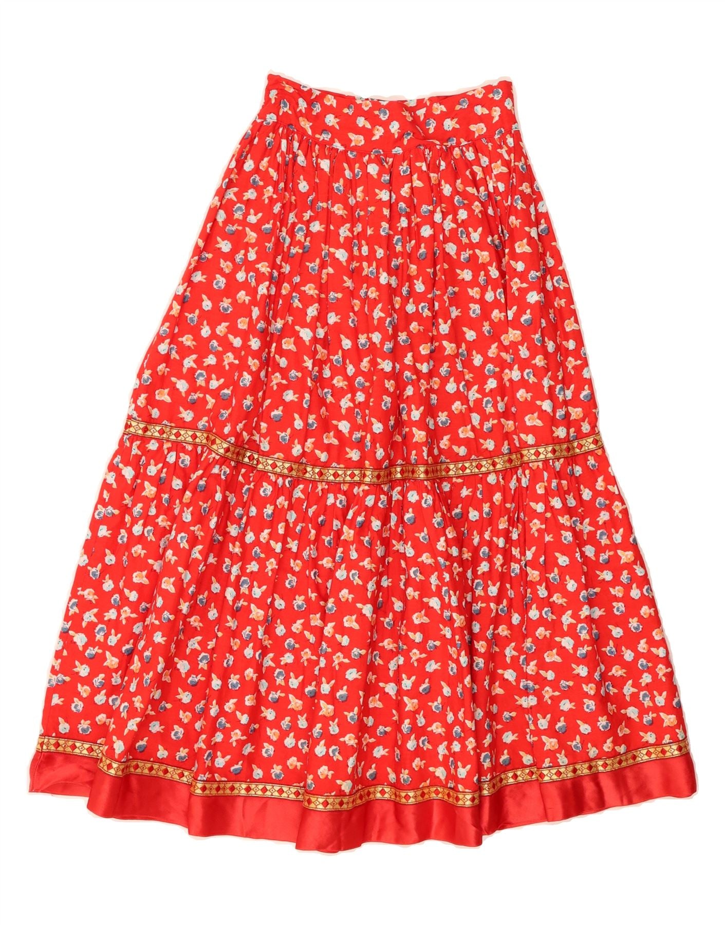 VINTAGE Womens Maxi Skirt W26 Small Red Floral Vintage Vintage and Second-Hand Vintage from Messina Hembry