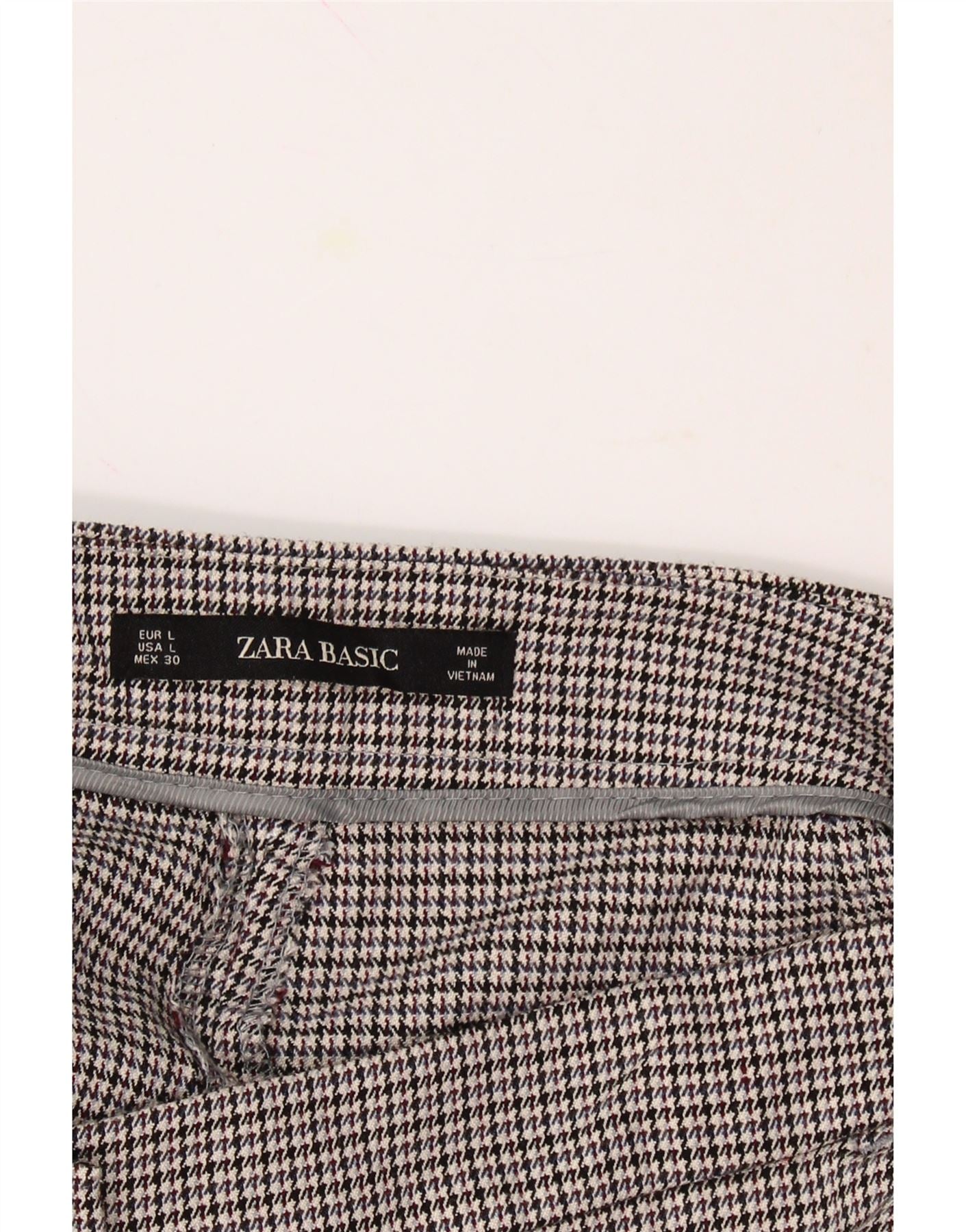 ZARA Womens Slim Cropped Trousers Large W30 L26 Grey Houndstooth Polyester Vintage Zara and Second-Hand Zara from Messina Hembry