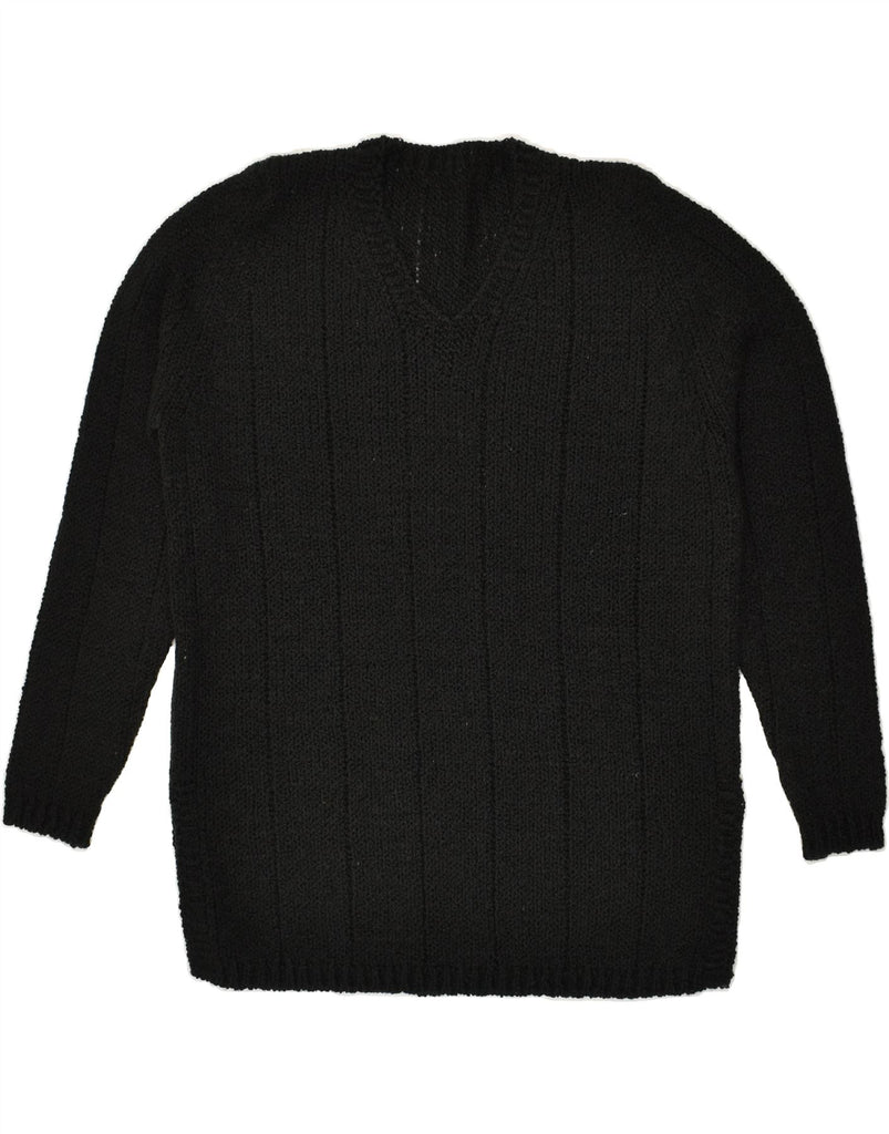VINTAGE Womens V-Neck Jumper Sweater UK 14 Large Black Wool | Vintage Vintage | Thrift | Second-Hand Vintage | Used Clothing | Messina Hembry 