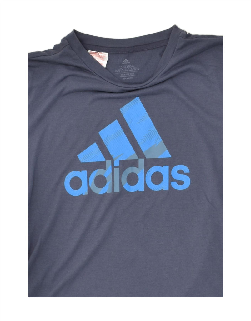 ADIDAS Boys Graphic T-Shirt Top 13-14 Years Navy Blue Polyester | Vintage Adidas | Thrift | Second-Hand Adidas | Used Clothing | Messina Hembry 