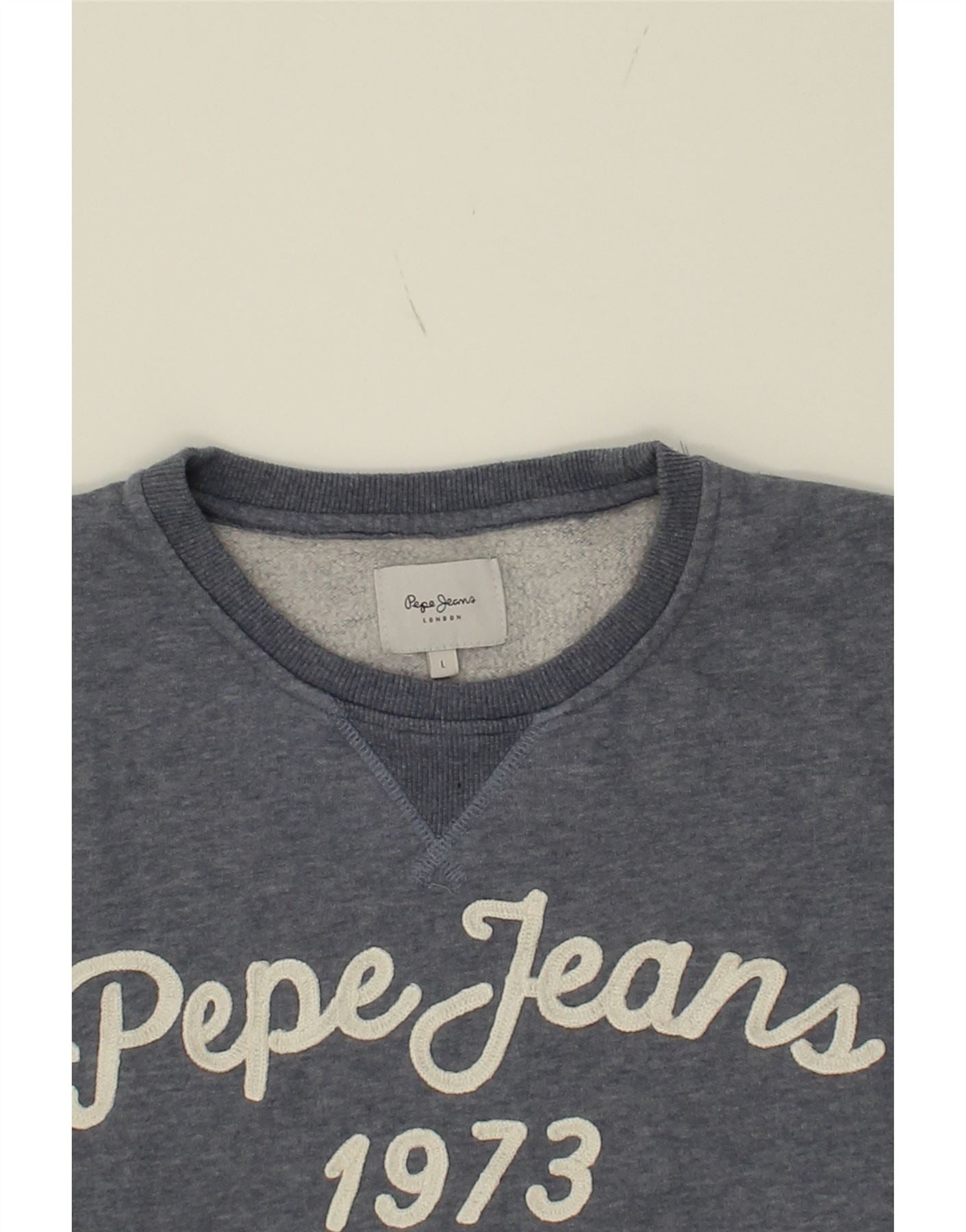 PEPE JEANS Womens Graphic Sweatshirt Jumper UK 16 Large Navy Blue Cotton Vintage PEPE Jeans and Second-Hand PEPE Jeans from Messina Hembry
