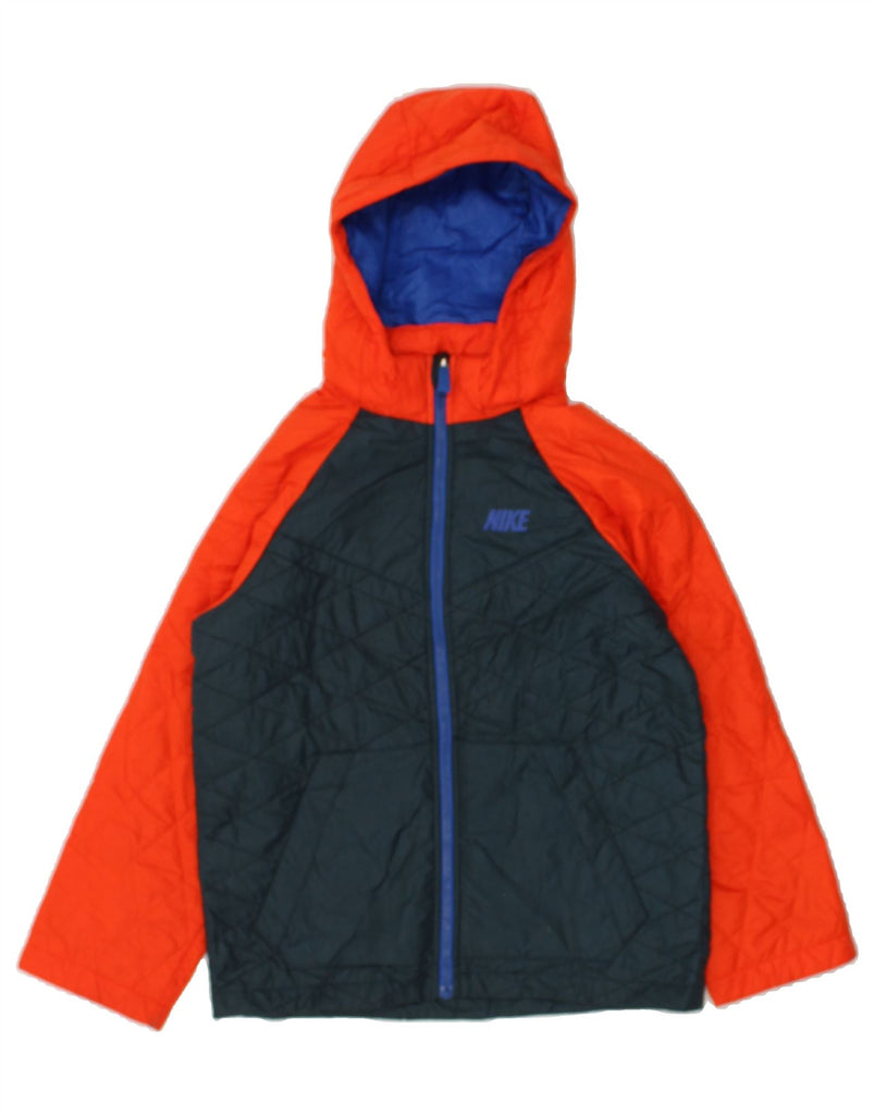 NIKE Boys Hooded Padded Jacket 10-11 Years Medium Navy Blue Colourblock | Vintage Nike | Thrift | Second-Hand Nike | Used Clothing | Messina Hembry 