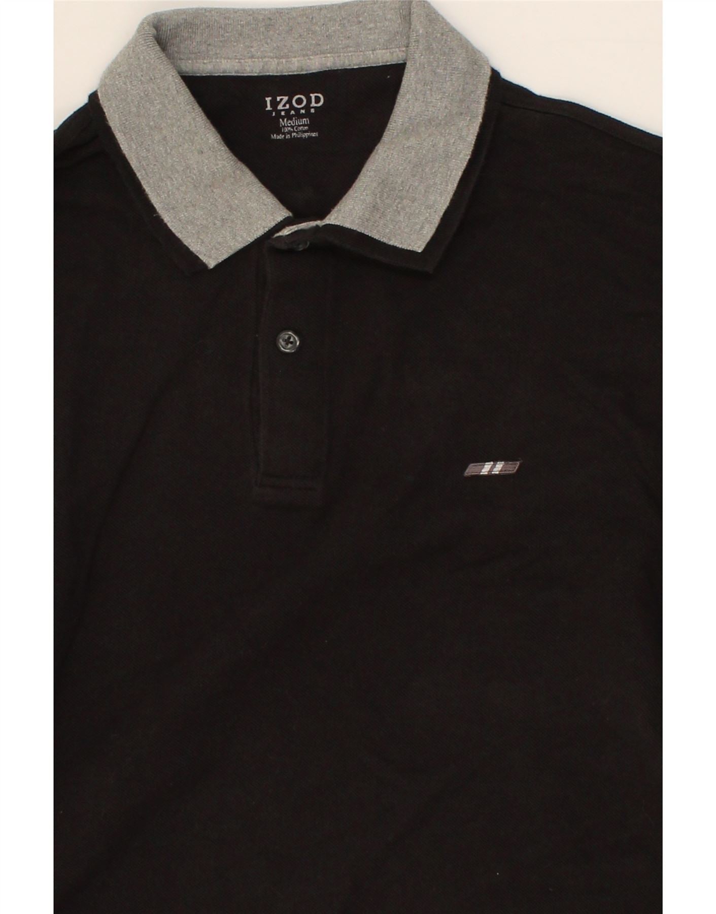 IZOD Mens Long Sleeve Polo Shirt Medium Black Cotton Vintage Izod and Second-Hand Izod from Messina Hembry