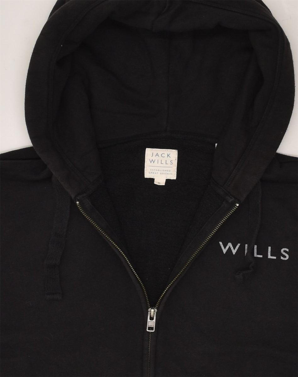 JACK WILLS Mens Zip Hoodie Sweater Medium Black Cotton Vintage Second Hand Clothing Online Messina Hembry