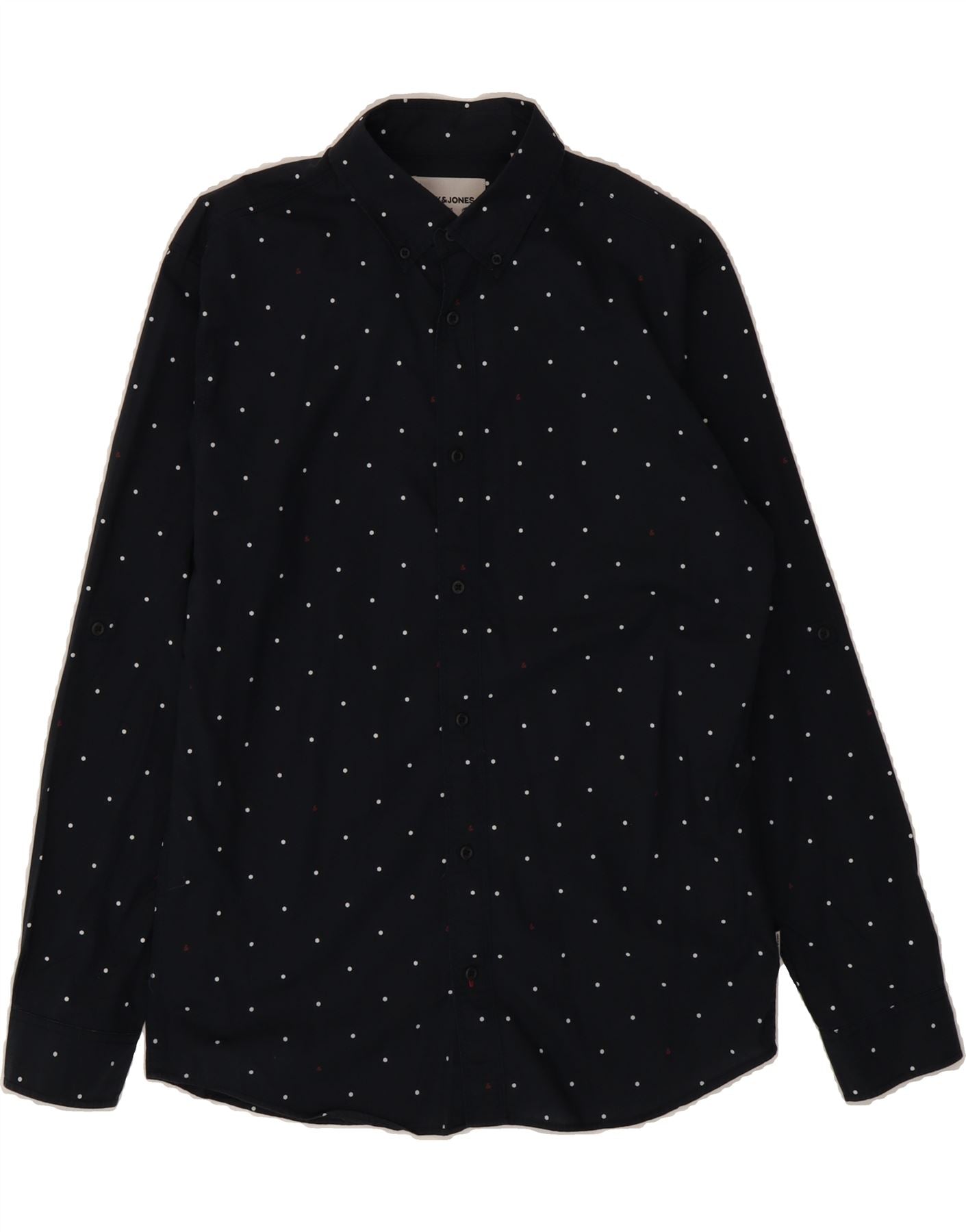 JACK & JONES Mens Shirt Medium Navy Blue Spotted Cotton Vintage Jack & Jones and Second-Hand Jack & Jones from Messina Hembry