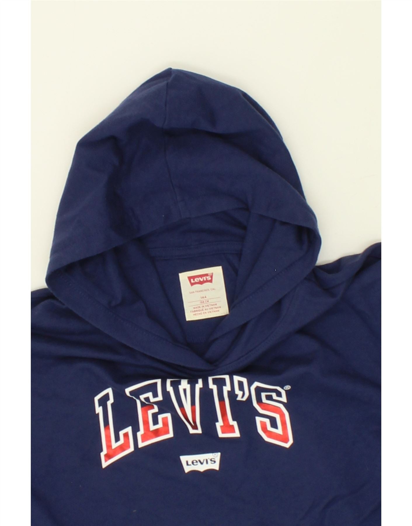 LEVI'S Girls Graphic Crop Hoodie Jumper 13-14 Years Navy Blue Cotton Vintage Levi's and Second-Hand Levi's from Messina Hembry