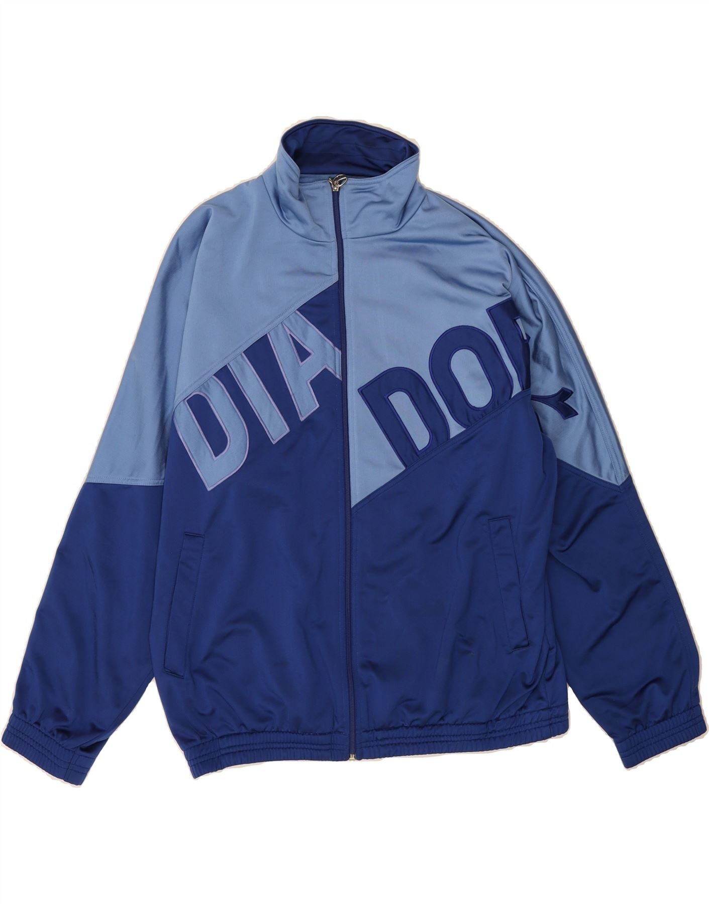 DIADORA Mens Graphic Tracksuit Top Jacket IT 54 Large Blue Colourblock Vintage Diadora and Second-Hand Diadora from Messina Hembry