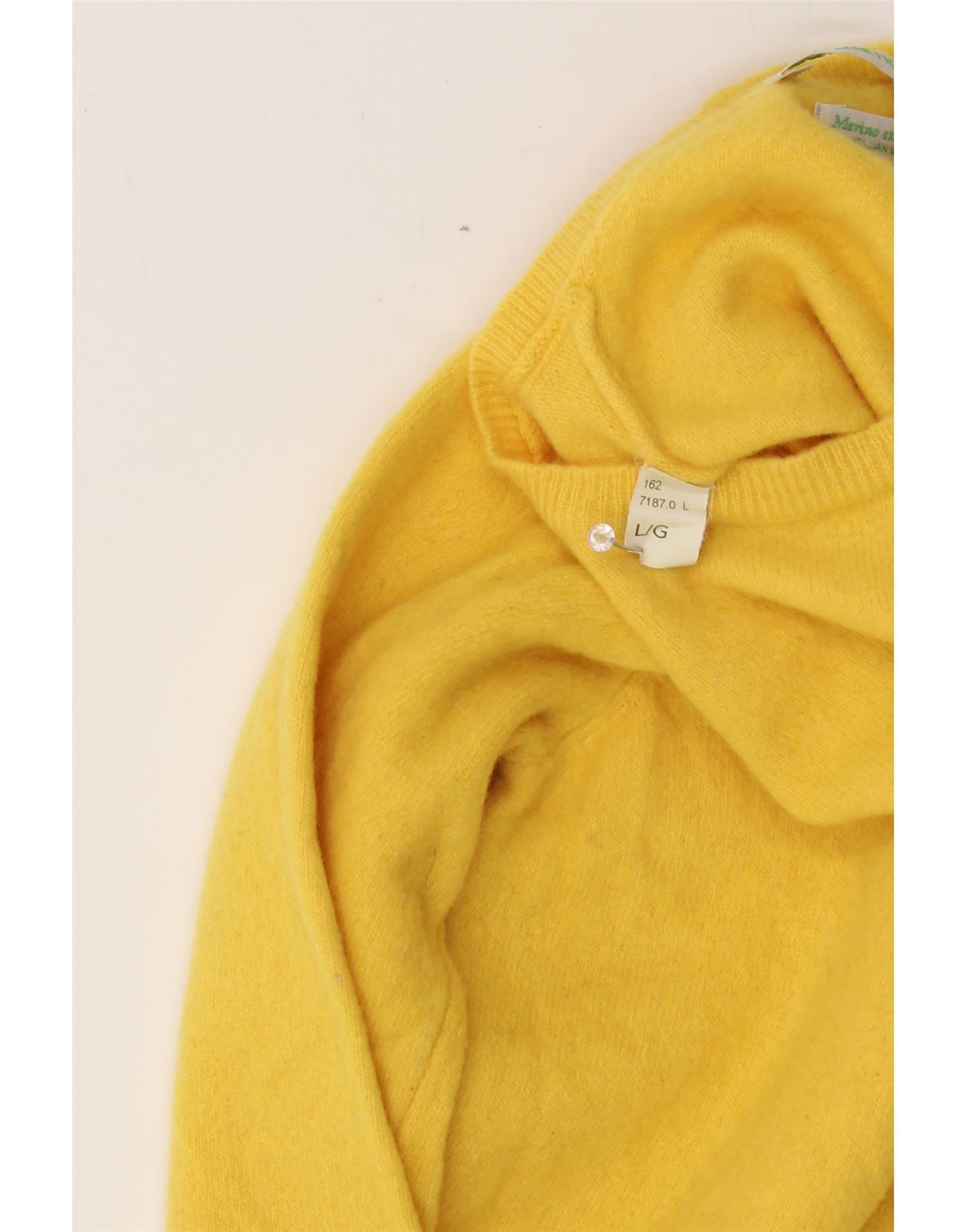 BENETTON Womens Boat Neck Jumper Sweater UK 14 Large Yellow Wool Vintage Benetton and Second-Hand Benetton from Messina Hembry