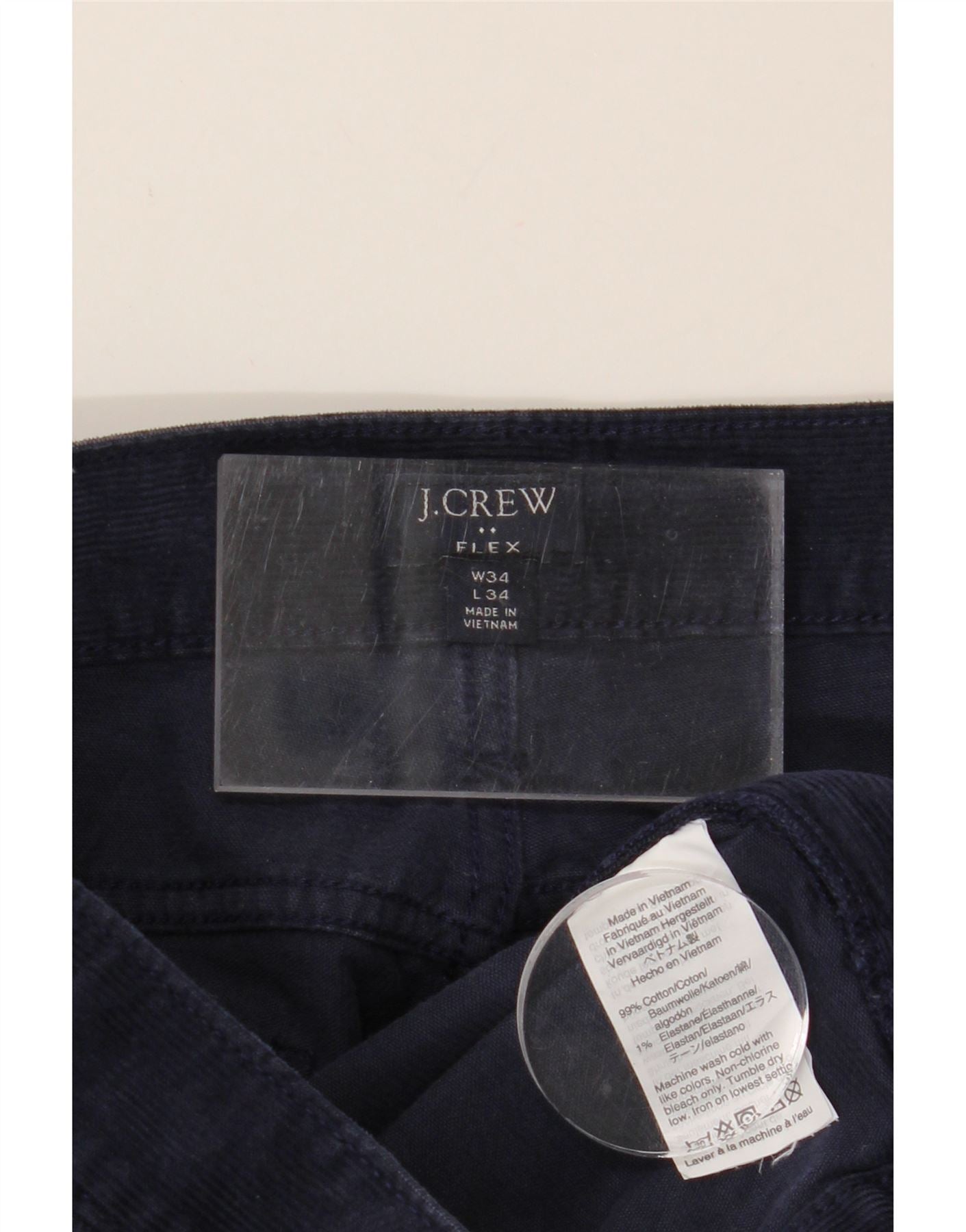 J. CREW Mens Flex Slim Corduroy Trousers W34 L34 Navy Blue Cotton Vintage J. Crew and Second-Hand J. Crew from Messina Hembry