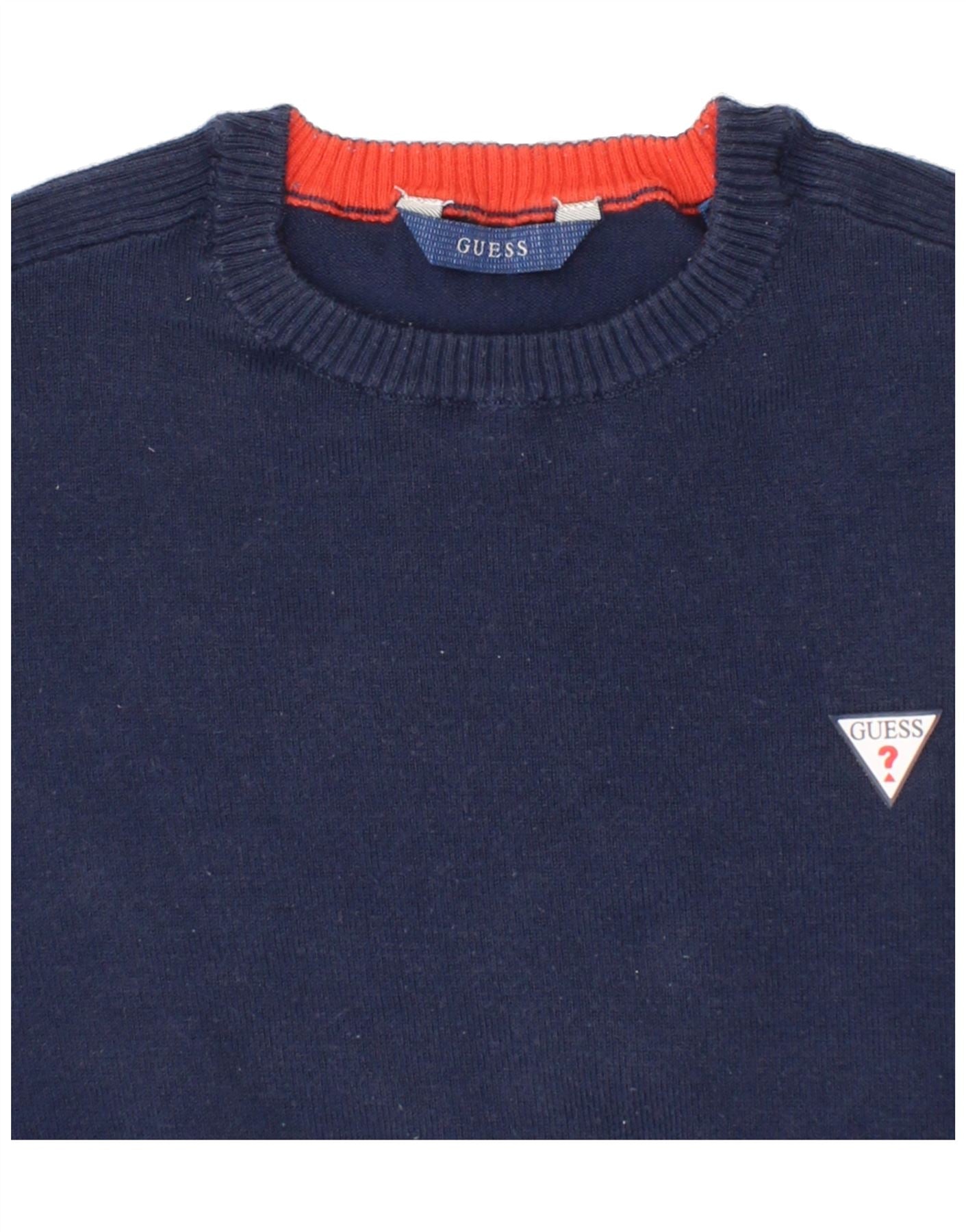 GUESS Boys Crew Neck Jumper Sweater 5-6 Years Navy Blue Cotton Vintage Guess and Second-Hand Guess from Messina Hembry