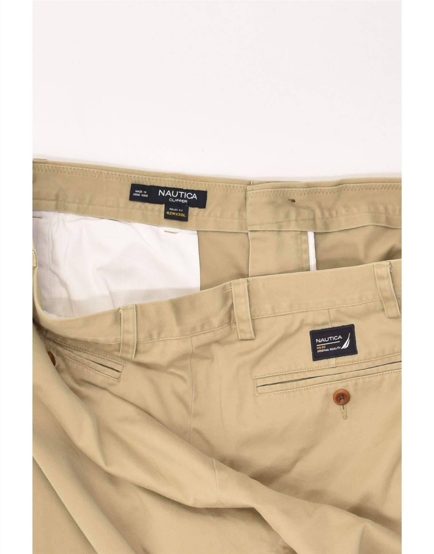 NAUTICA Mens Clipper Relaxed Fit Casual Trousers W42 L27 Beige Cotton | Vintage Nautica | Thrift | Second-Hand Nautica | Used Clothing | Messina Hembry