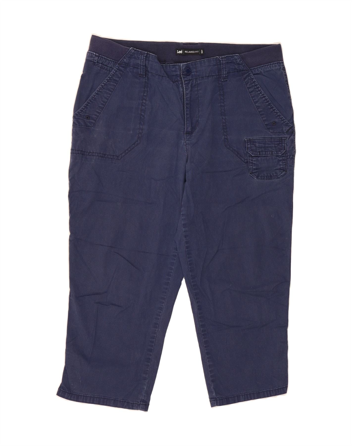 LEE Womens Relaxed Fit Capri Trousers W34 L20 Navy Blue Vintage Lee and Second-Hand Lee from Messina Hembry