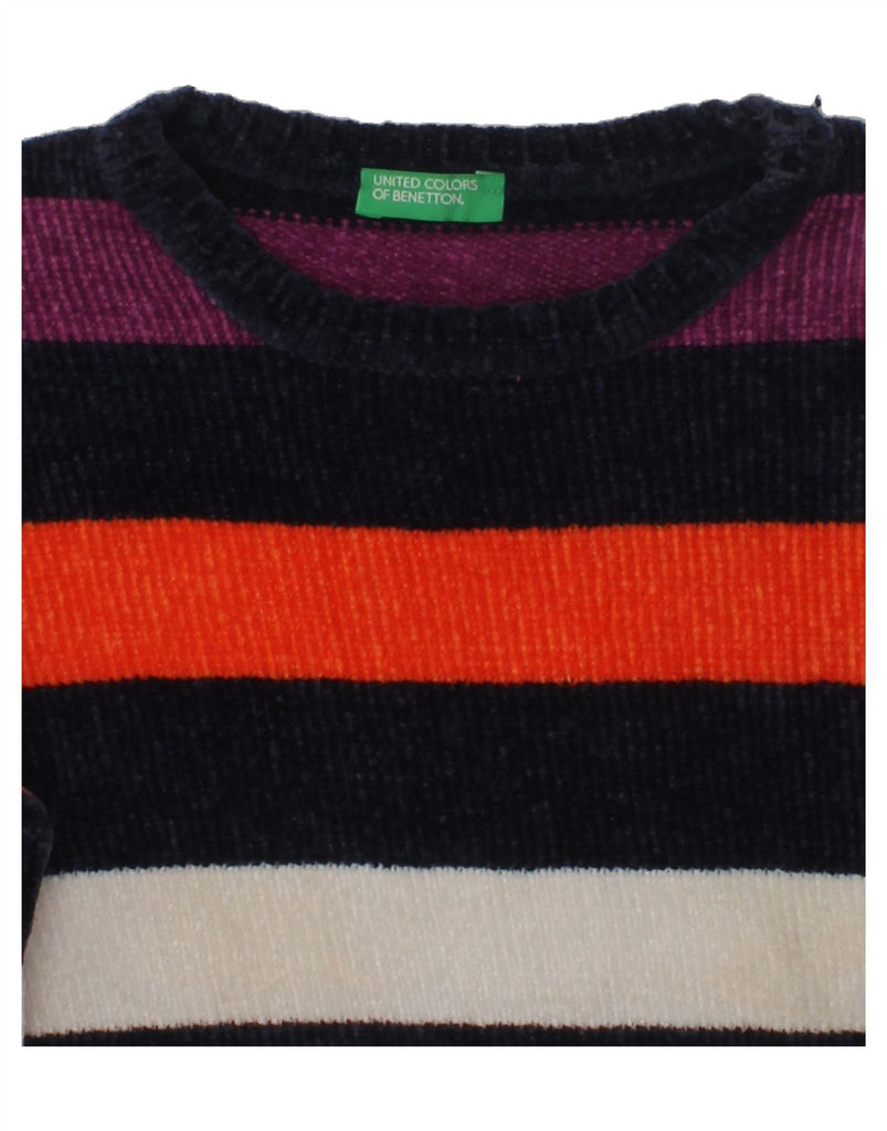 BENETTON Girls Fleece Jumper 8-9 Years Large  Multicoloured Striped Cotton | Vintage Benetton | Thrift | Second-Hand Benetton | Used Clothing | Messina Hembry 