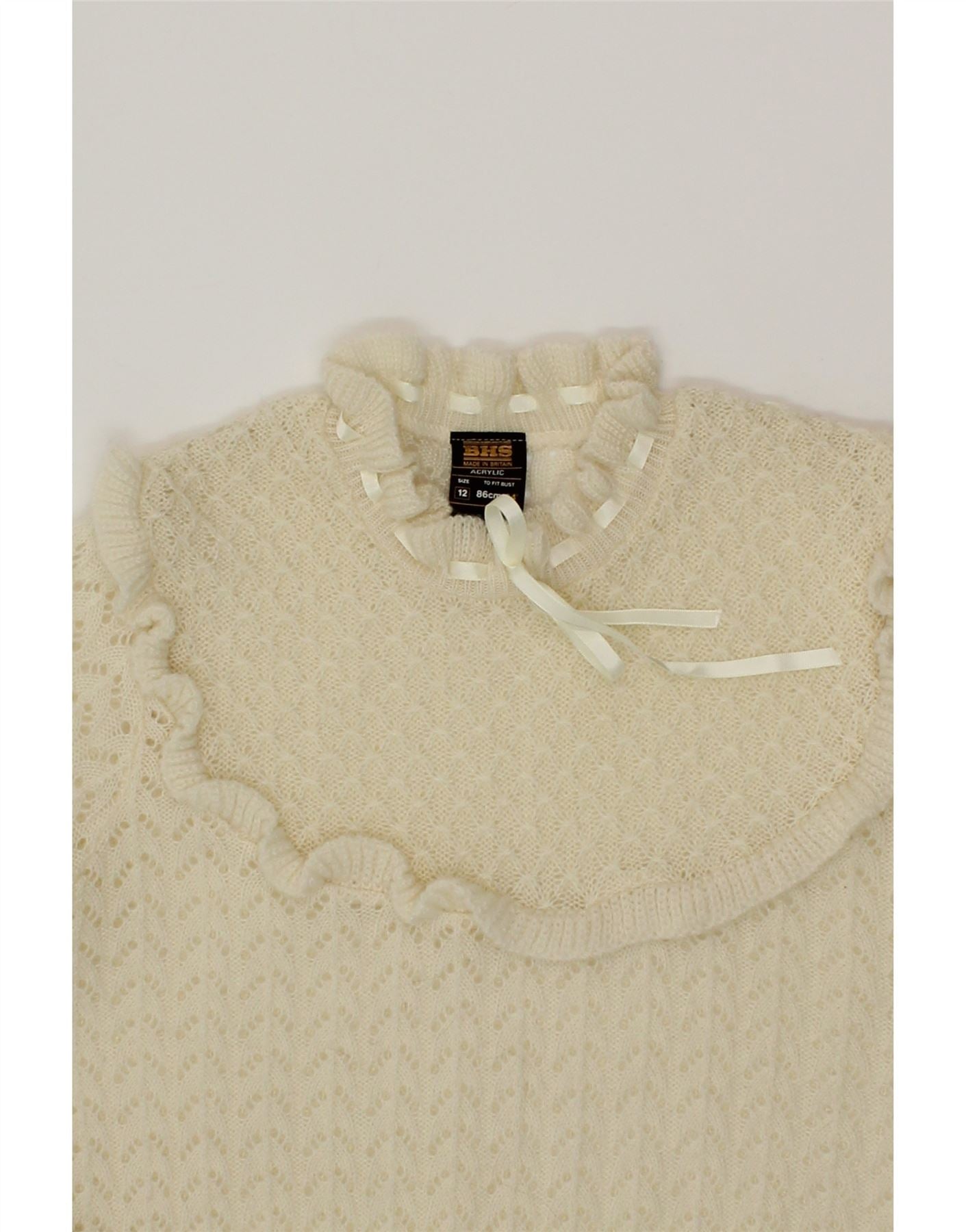 BHS Womens See Through Crew Neck Jumper Sweater UK 12 Medium  Off White Vintage Bhs and Second-Hand Bhs from Messina Hembry